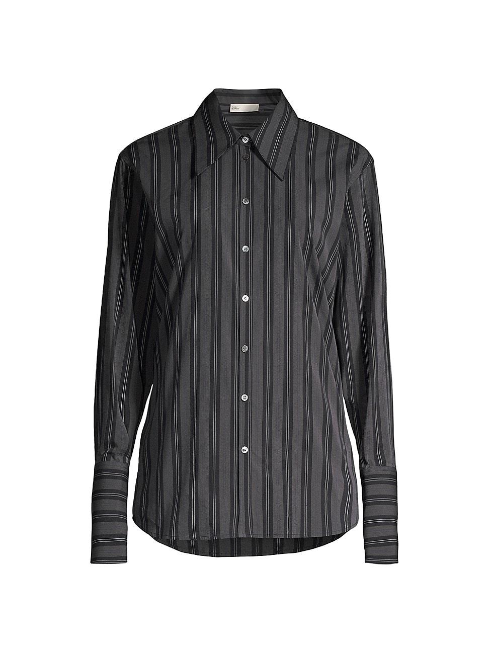 Womens Striped Long-Cuff Button-Up Shirt Product Image