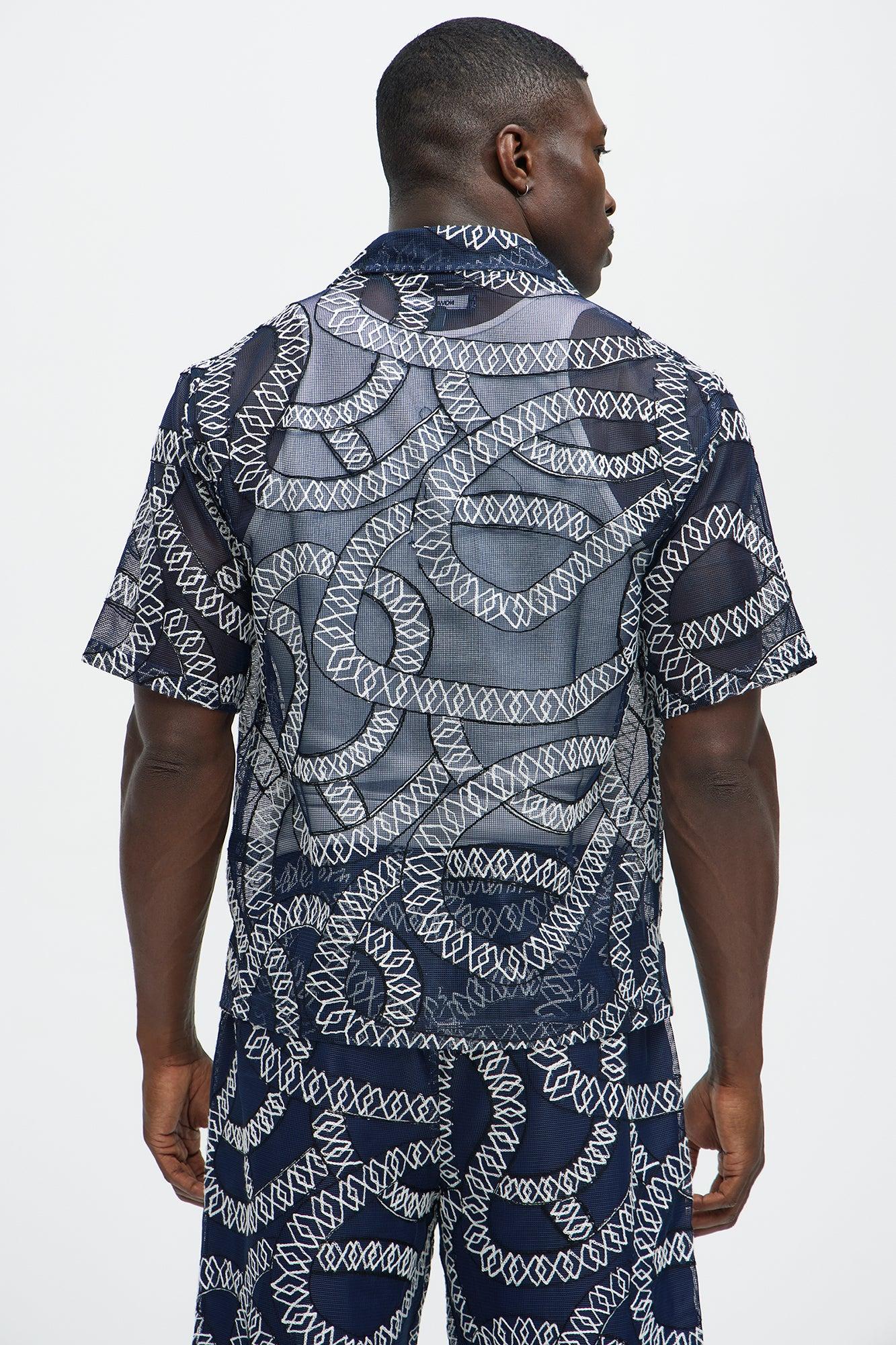 Embroidered Netting Shirt - Navy Product Image