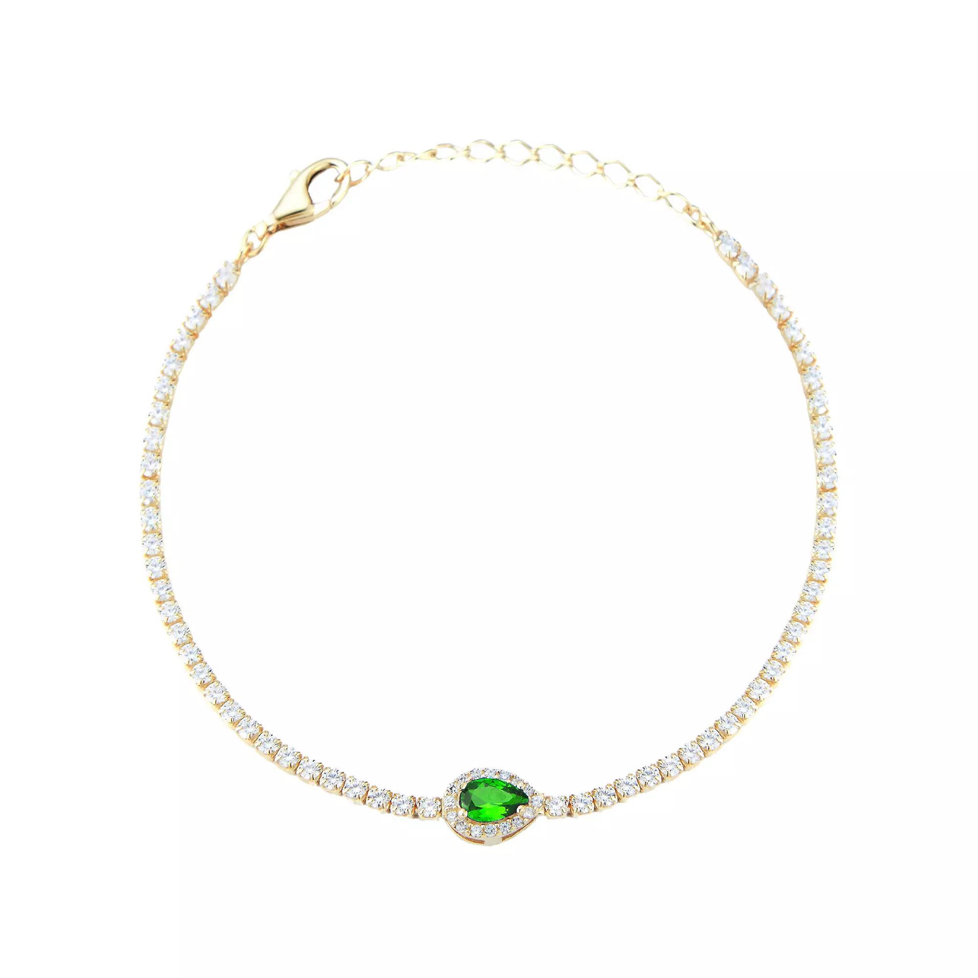 Sunkissed Sterling 14k Gold Over Silver Cubic Zirconia Tennis Bracelet, Women's, Size: 7", Gold Tone Green Product Image