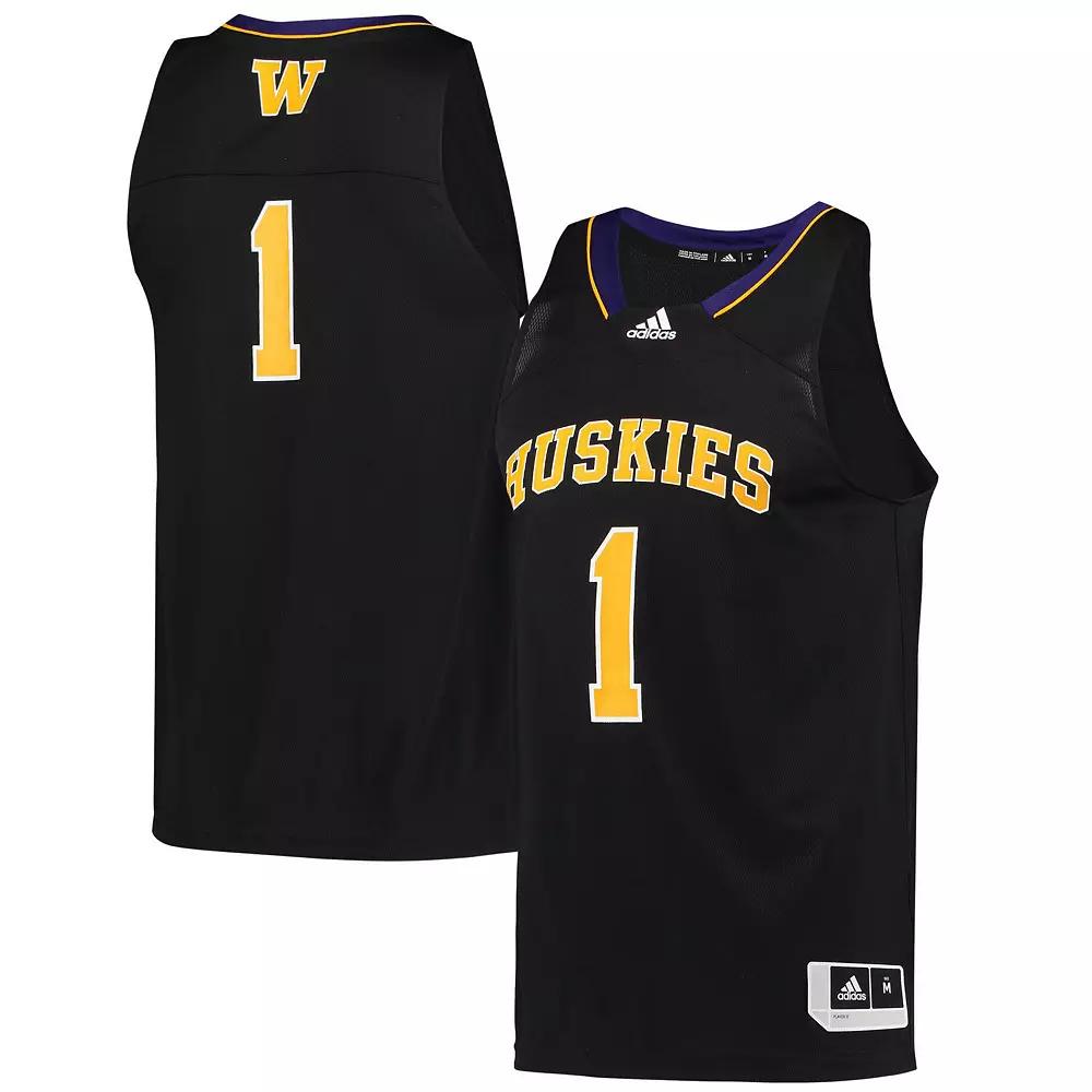 Men's adidas #1 Black Washington Huskies Reverse Retro Jersey,  Product Image