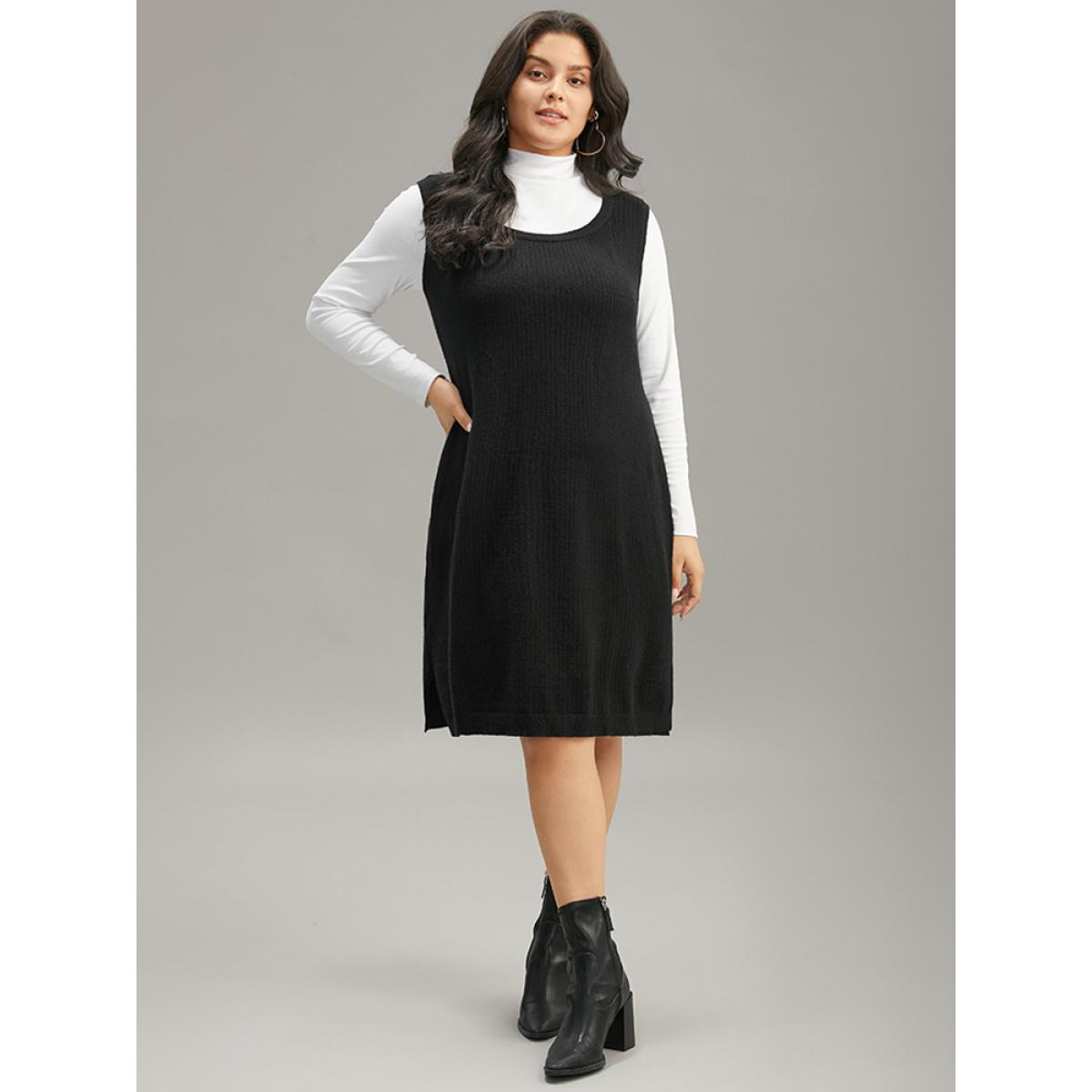 Plus Size Supersoft Essentials Anti-Pilling Shoulderless Sweater Dress Black Women Casual Loose Long Sleeve Everyday Sweater Dresses BloomChic 12/L Product Image