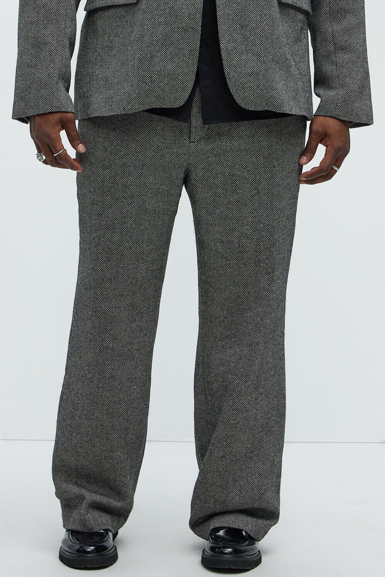 Hancock Tweed Textured Relaxed Straight Trousers - Charcoal Product Image