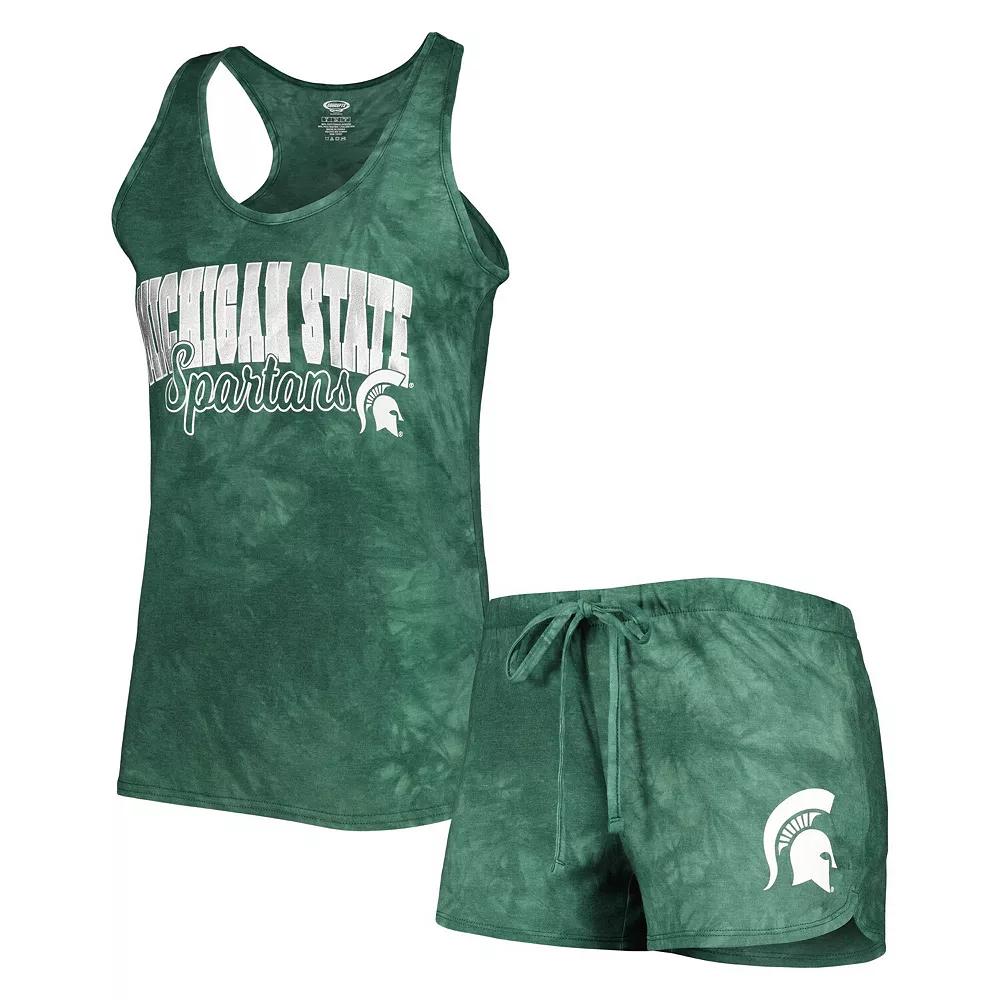 Women's Concepts Sport Green Michigan State Spartans Billboard Tie-Dye Tank and Shorts Sleep Set, Size: Large Product Image