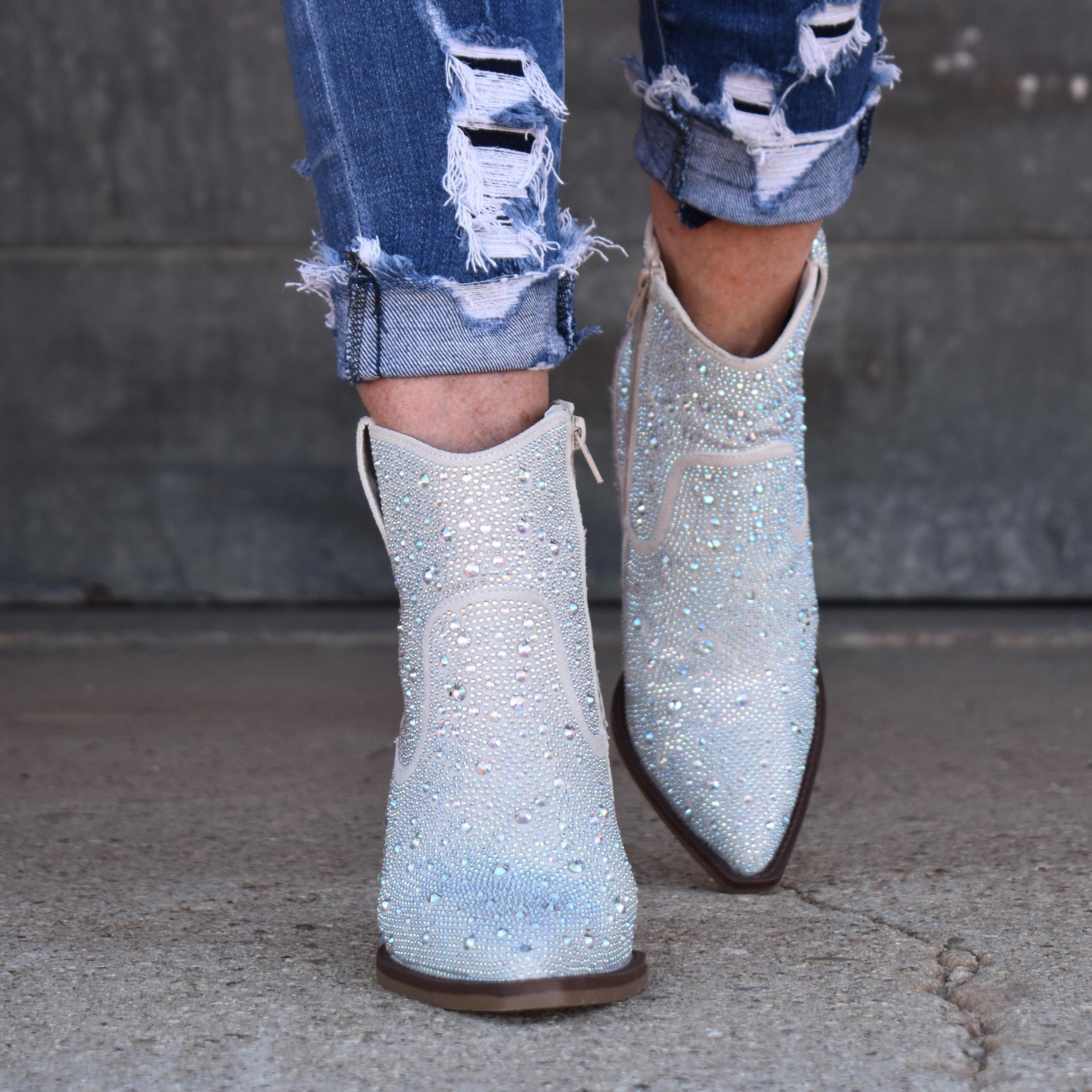 "Kady" Silver Rhinestone Booties* Product Image