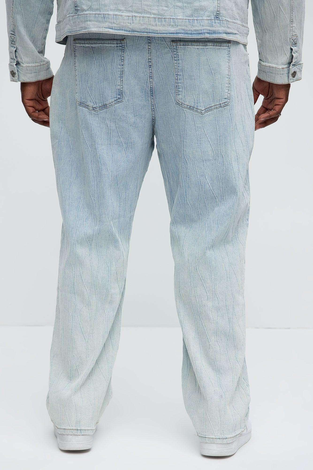Wavy Jacquard Straight Jeans - Light Blue Wash Product Image