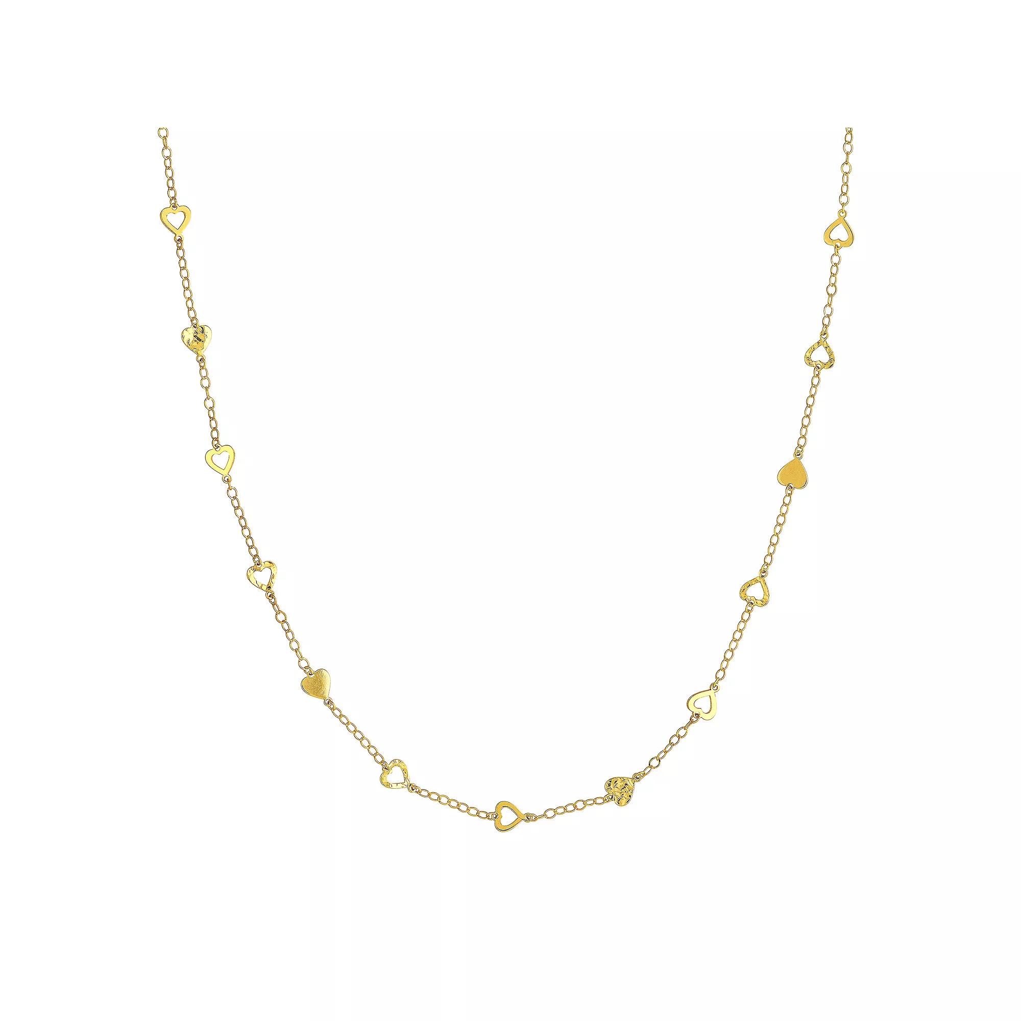 14k Gold Mixed Heart Adjustable Station Necklace, Women's, Size: 18" Product Image