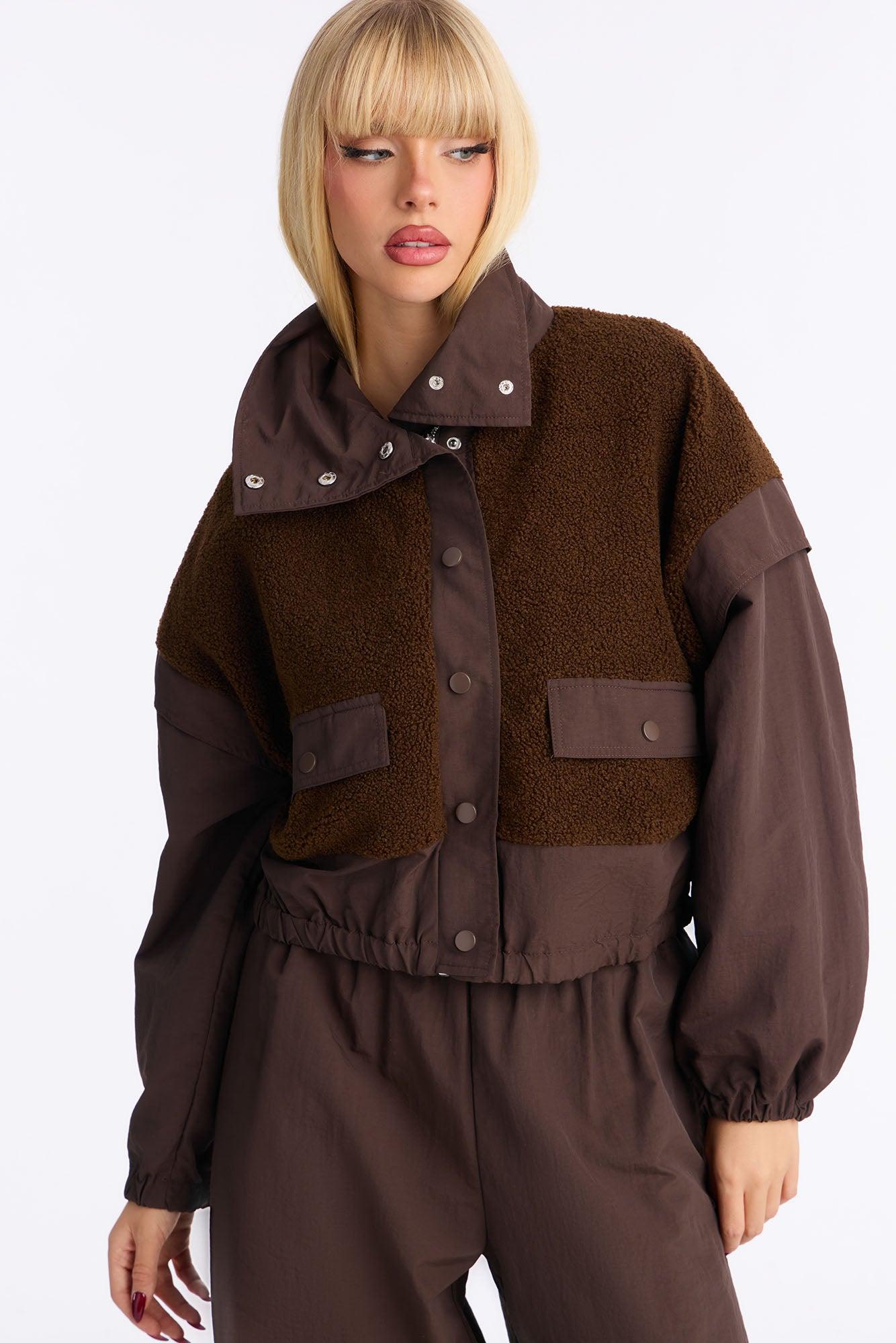 Lowkey Windbreaker Sherpa Pant Set - Chocolate Female Product Image
