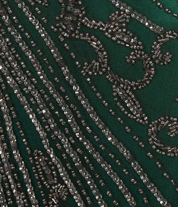 Pisarro Nights Mesh Short Sleeve Beaded Sheath Gown Product Image