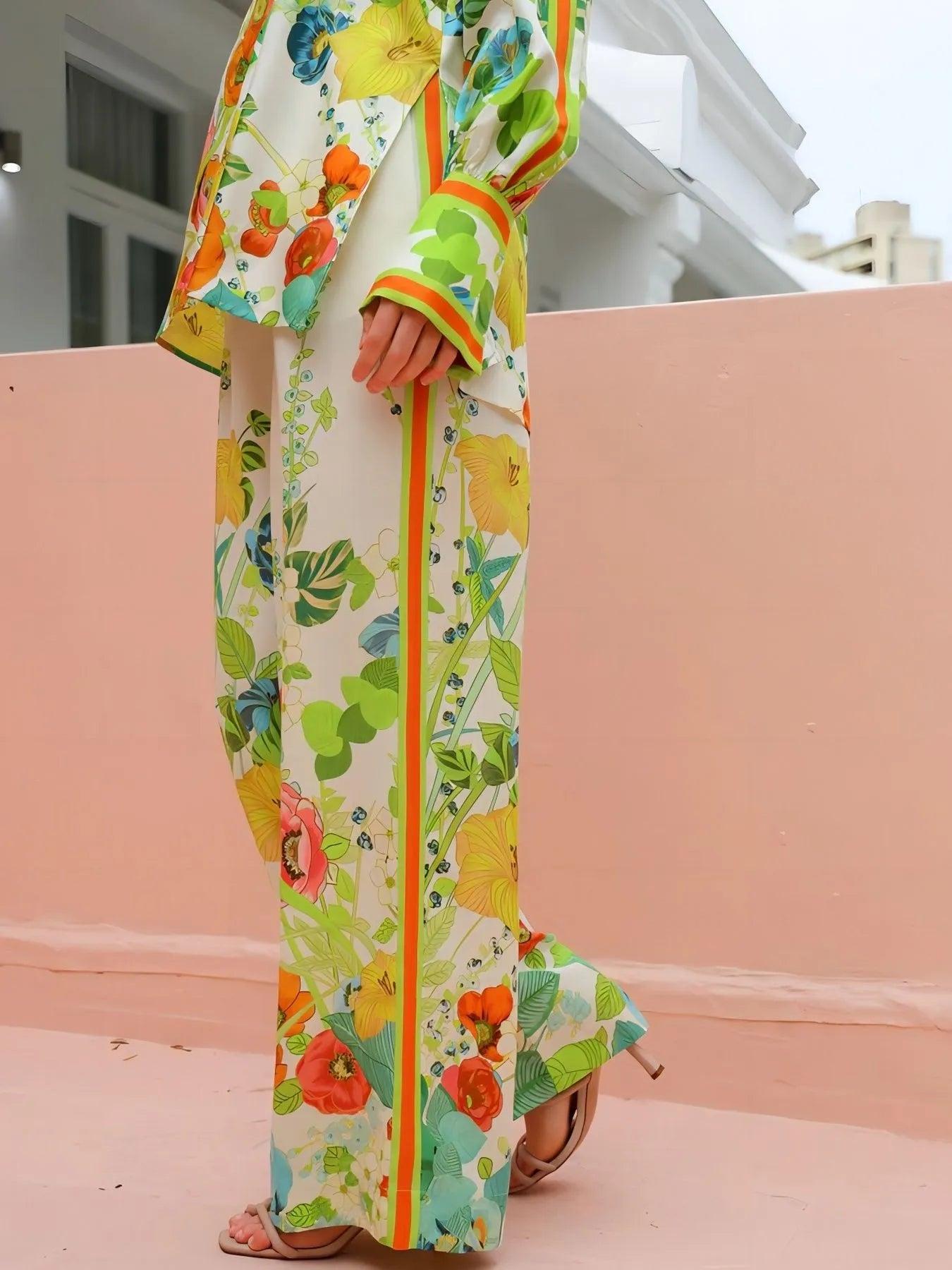 Printed Tie Back Shirt and Pants Set Product Image