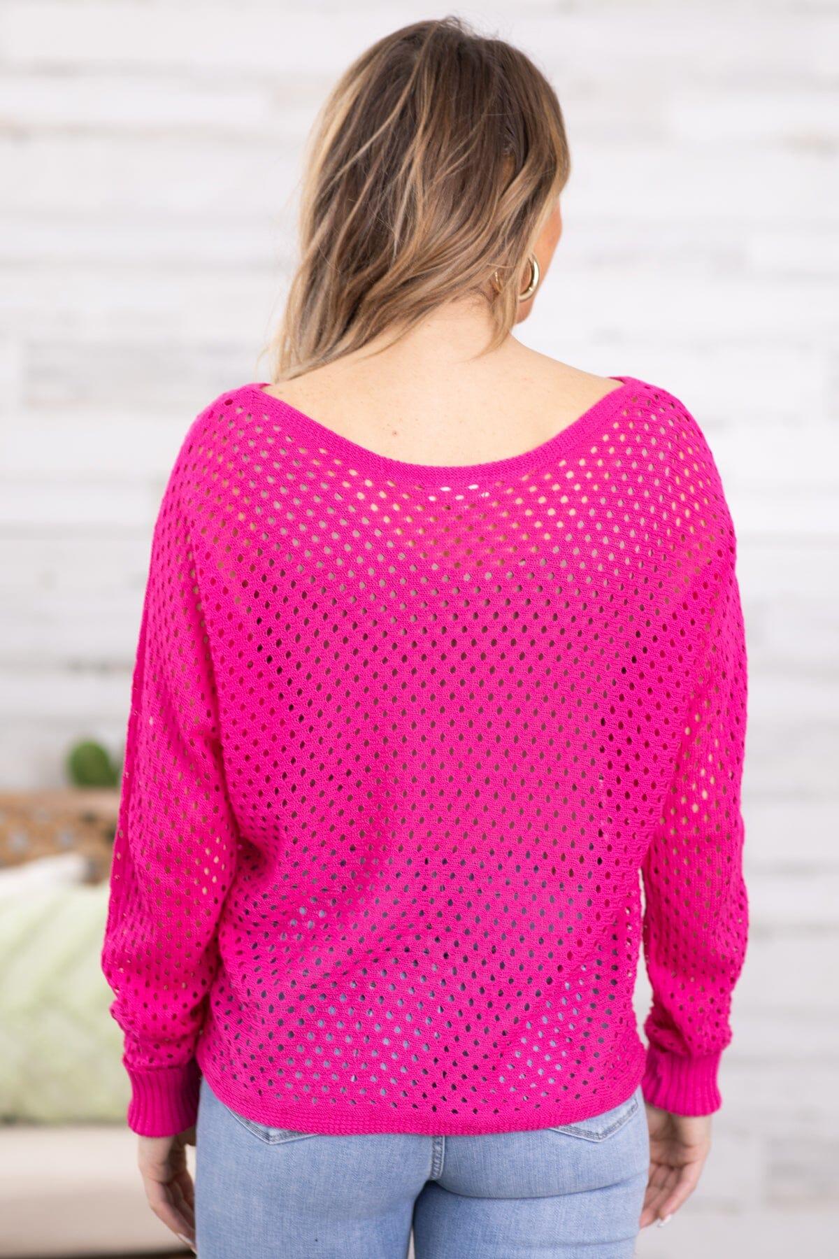 Hot Pink Open Knit Sweater Product Image