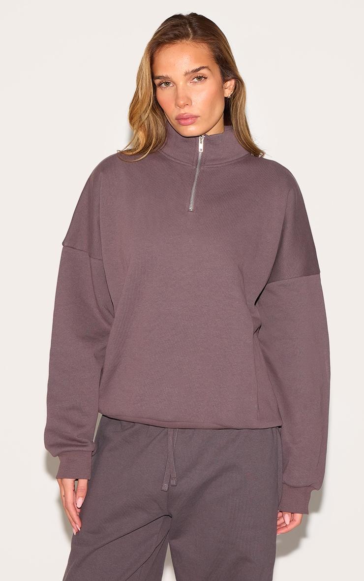 Charcoal Premium High Neck Quarter Zip Oversized Sweatshirt Product Image