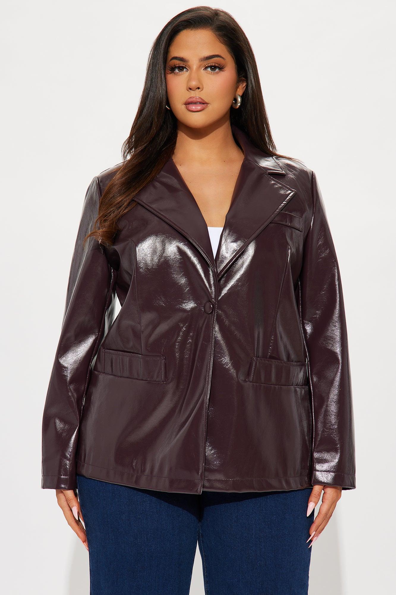 More To The Story Faux Leather Blazer - Wine Female Product Image