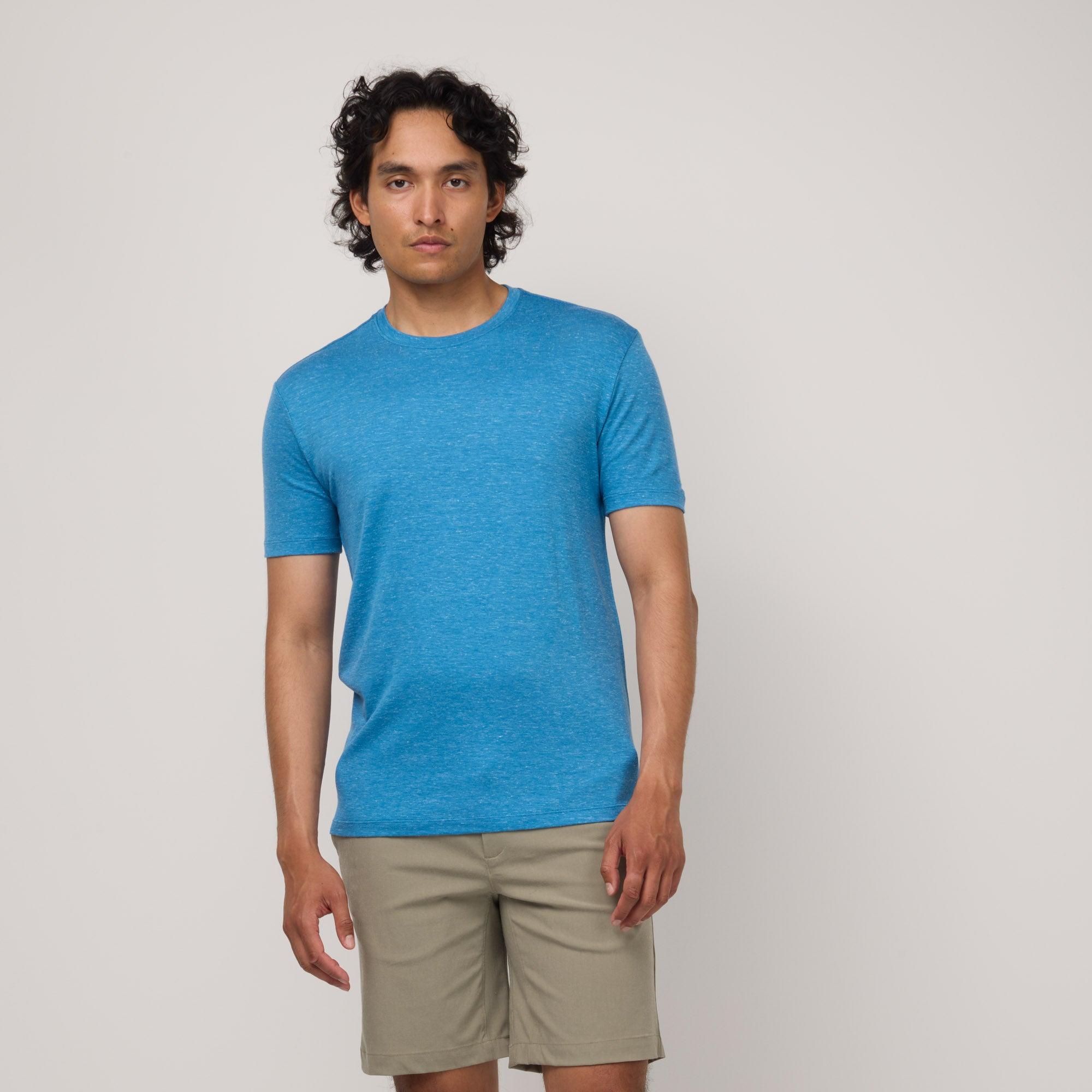 Merino Wool Linen Crew Neck T-Shirt | Cerulean Blue Product Image