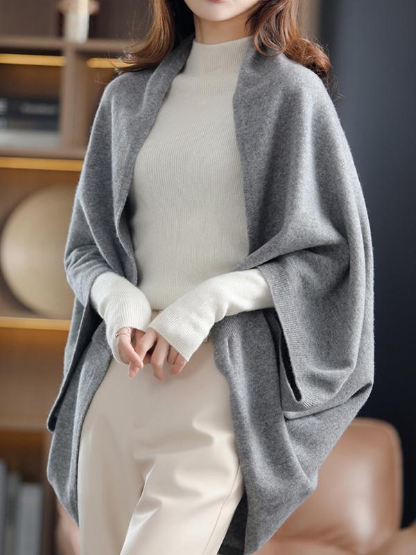Urban Wool Loose Solid Color Batwing Sleeves Cape Cardigan Tops Product Image