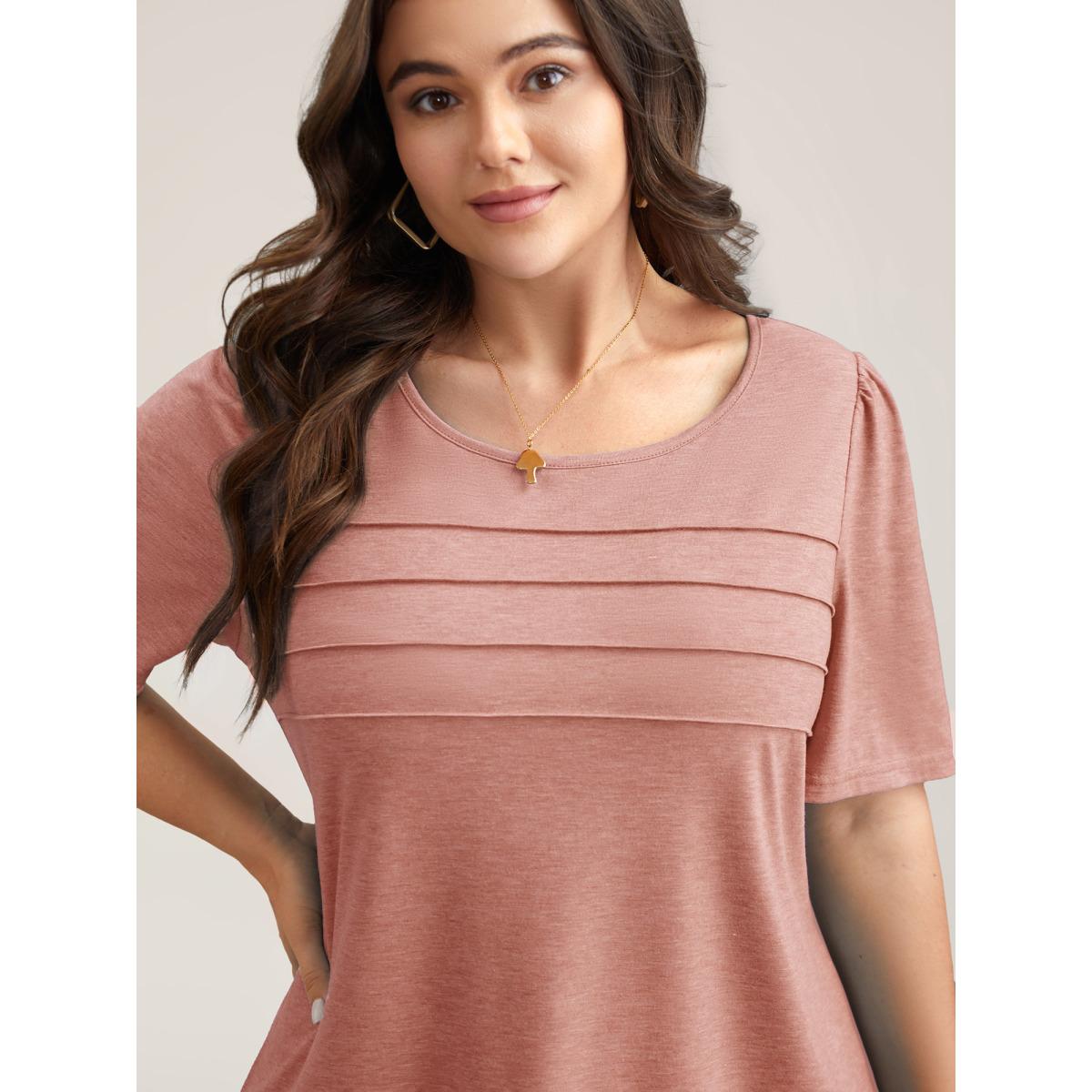 Plus Size Seamed Round Neck Fitted T-Shirt Nudepink Women Leisure Tucked seam Round Neck Casual T-shirts BloomChic 10/M Product Image