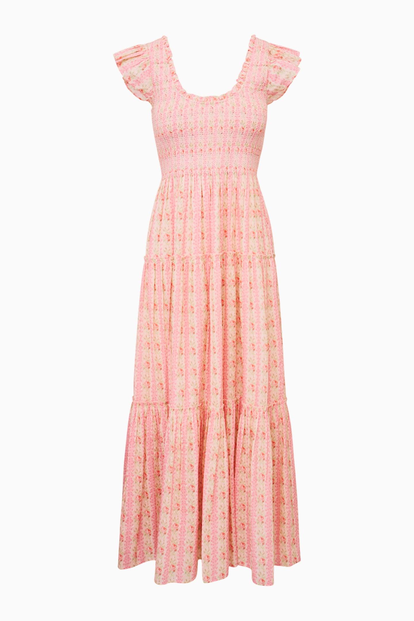 Chessie Fragrance Print Cotton Maxi Dress - STRAWBERRY MACAROON Product Image