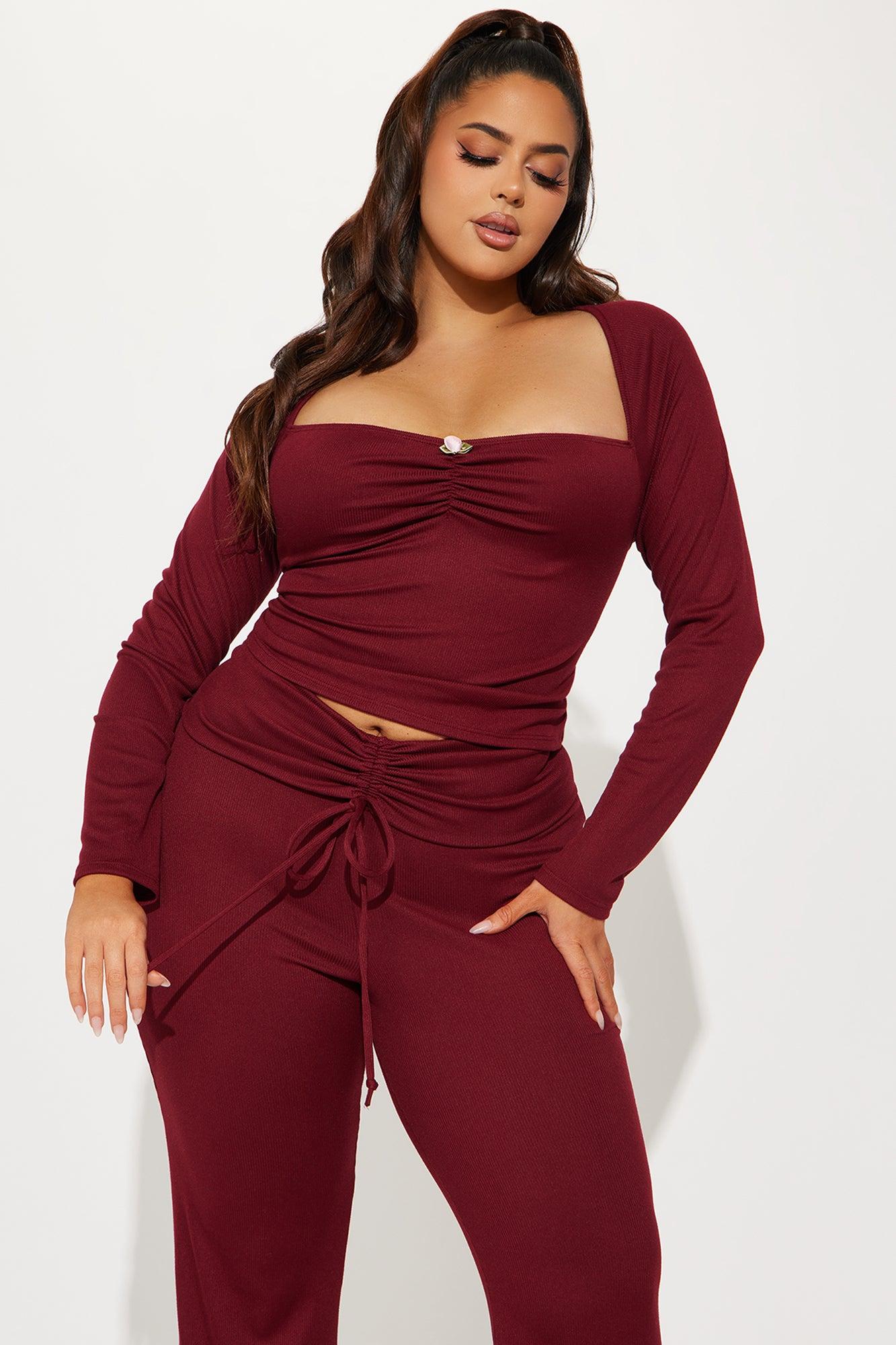 Aurora Ribbed Pant Set - Burgundy Product Image