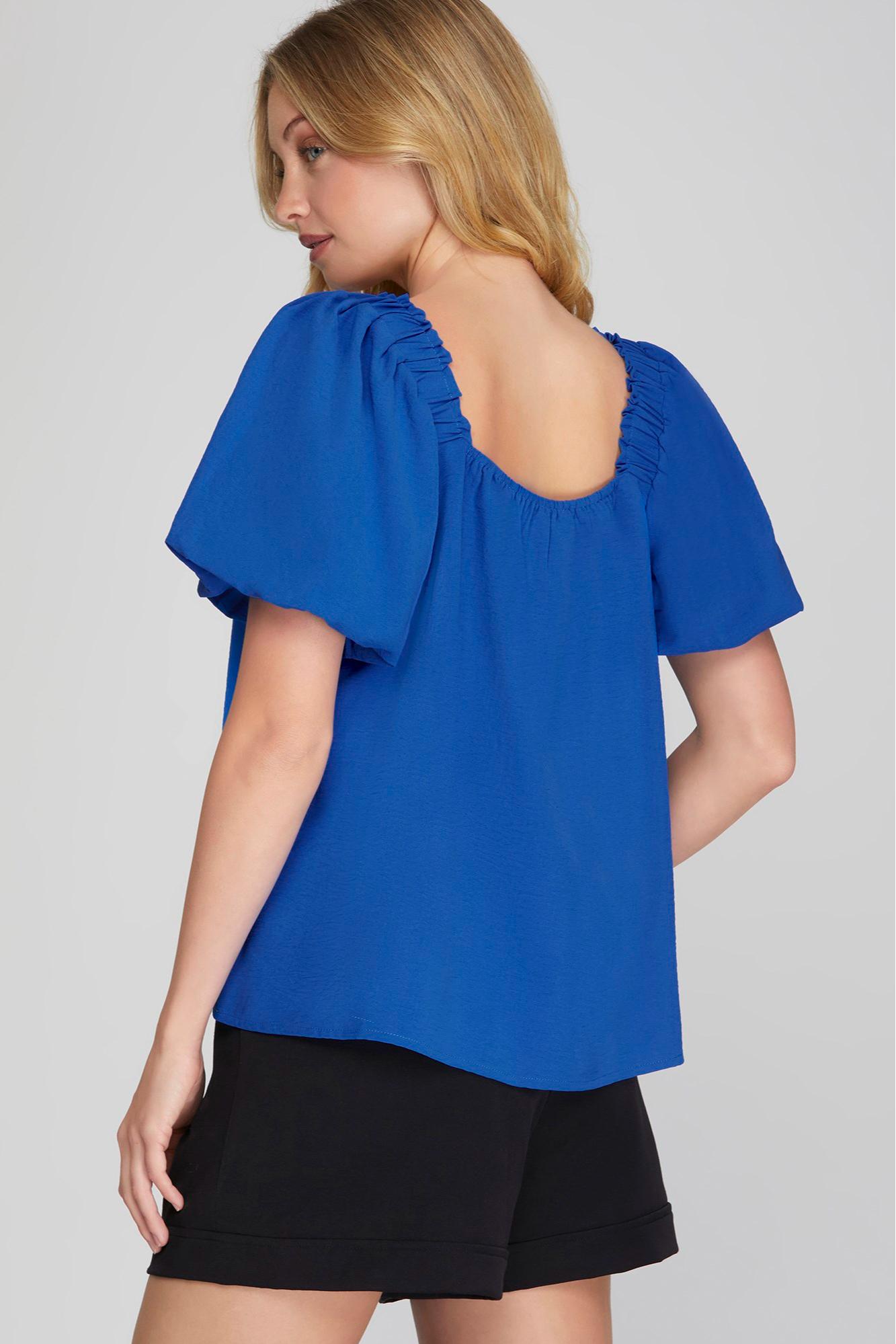 PUFF SLEEVE SQUARE NECK WOVEN TOP Product Image