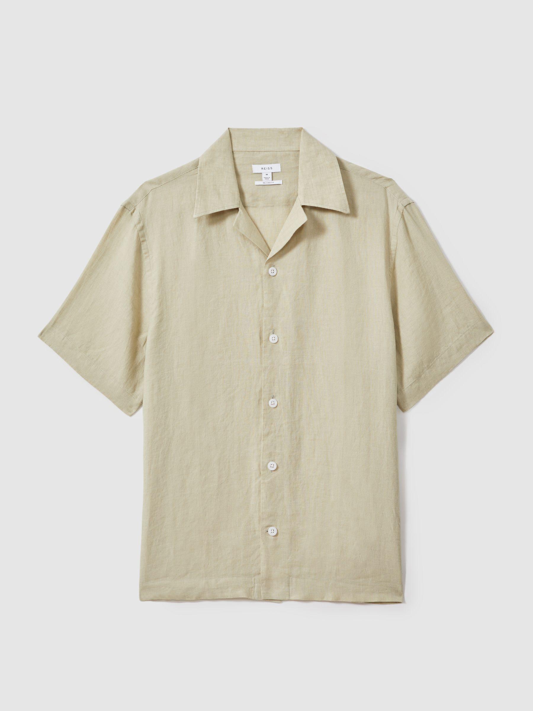 Relaxed Linen Cuban Collar Shirt in Chartreuse Product Image
