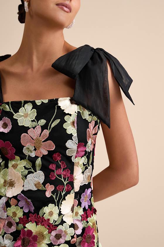 Emphatically Adorable Black Floral Tie-Strap Mini Dress Product Image
