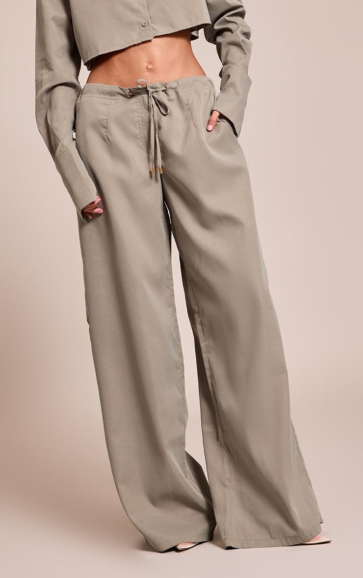 Dark Khaki Oversized Drawstring Straight Leg Pant Product Image