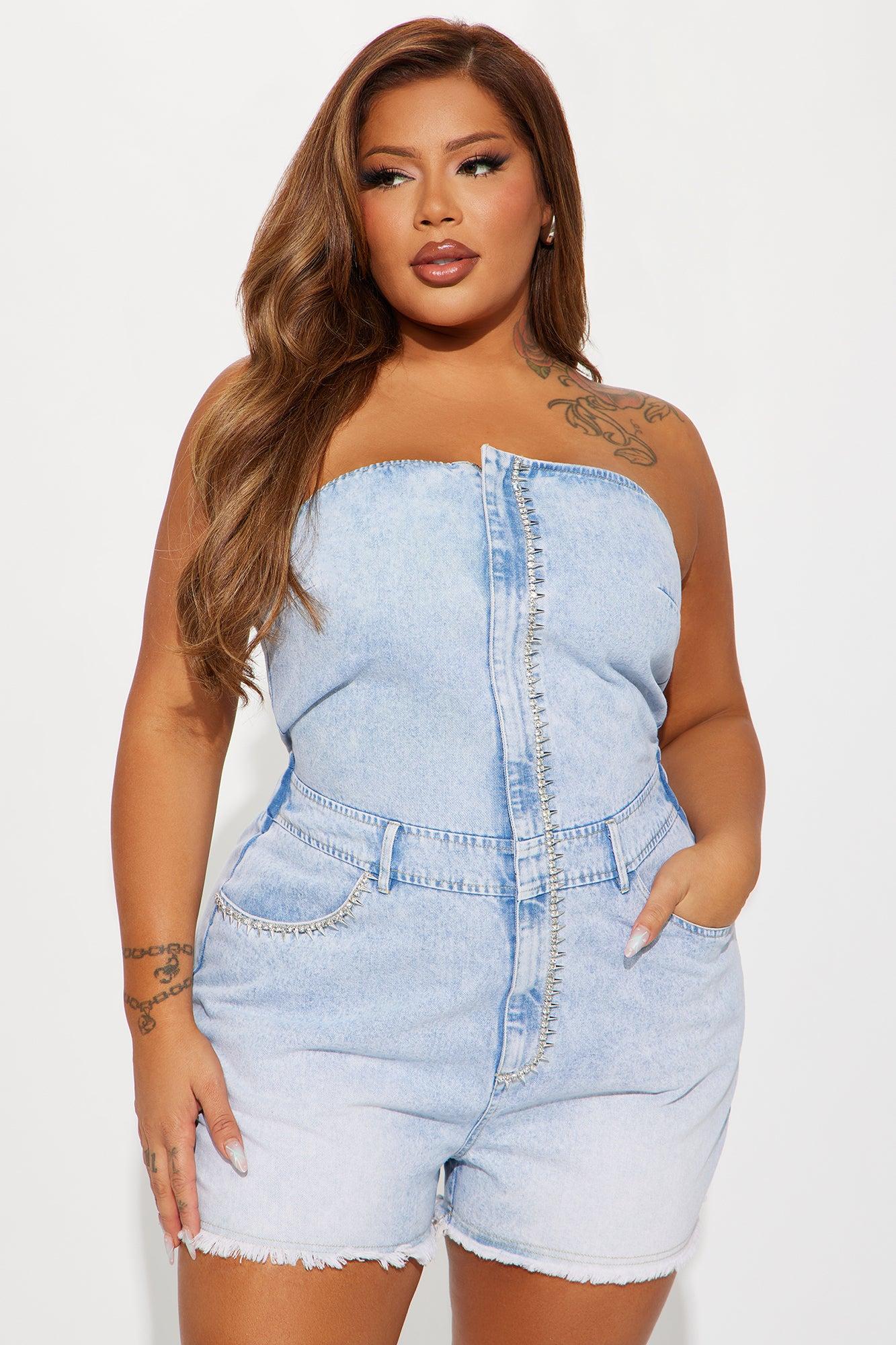 I Was Never There Denim Romper - Light Wash Product Image
