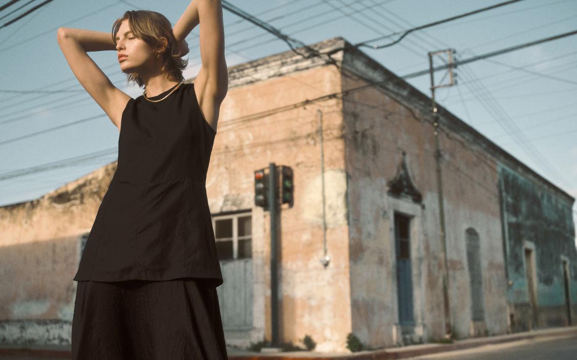 LAYERED PEPLUM MIDI DRESS Product Image