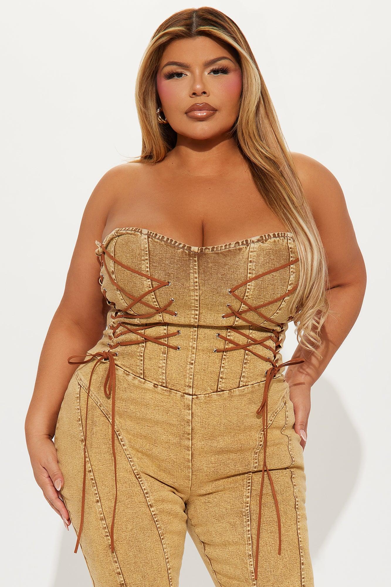 Meet Me In The Desert Denim Jumpsuit - Tan Product Image