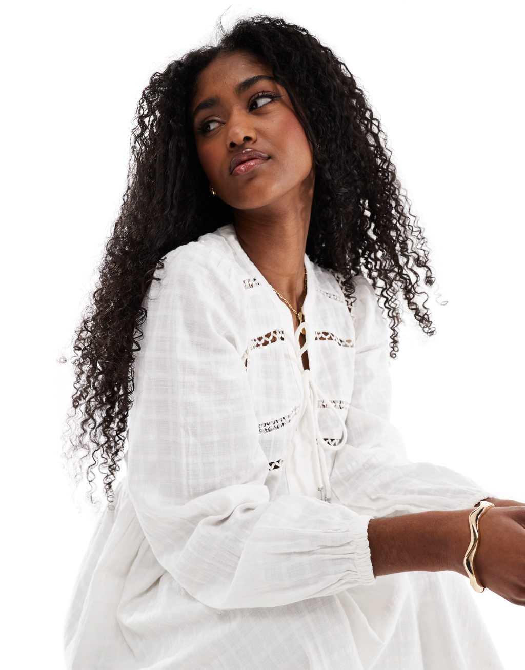 Accessorize long sleeve kaftan in white Product Image