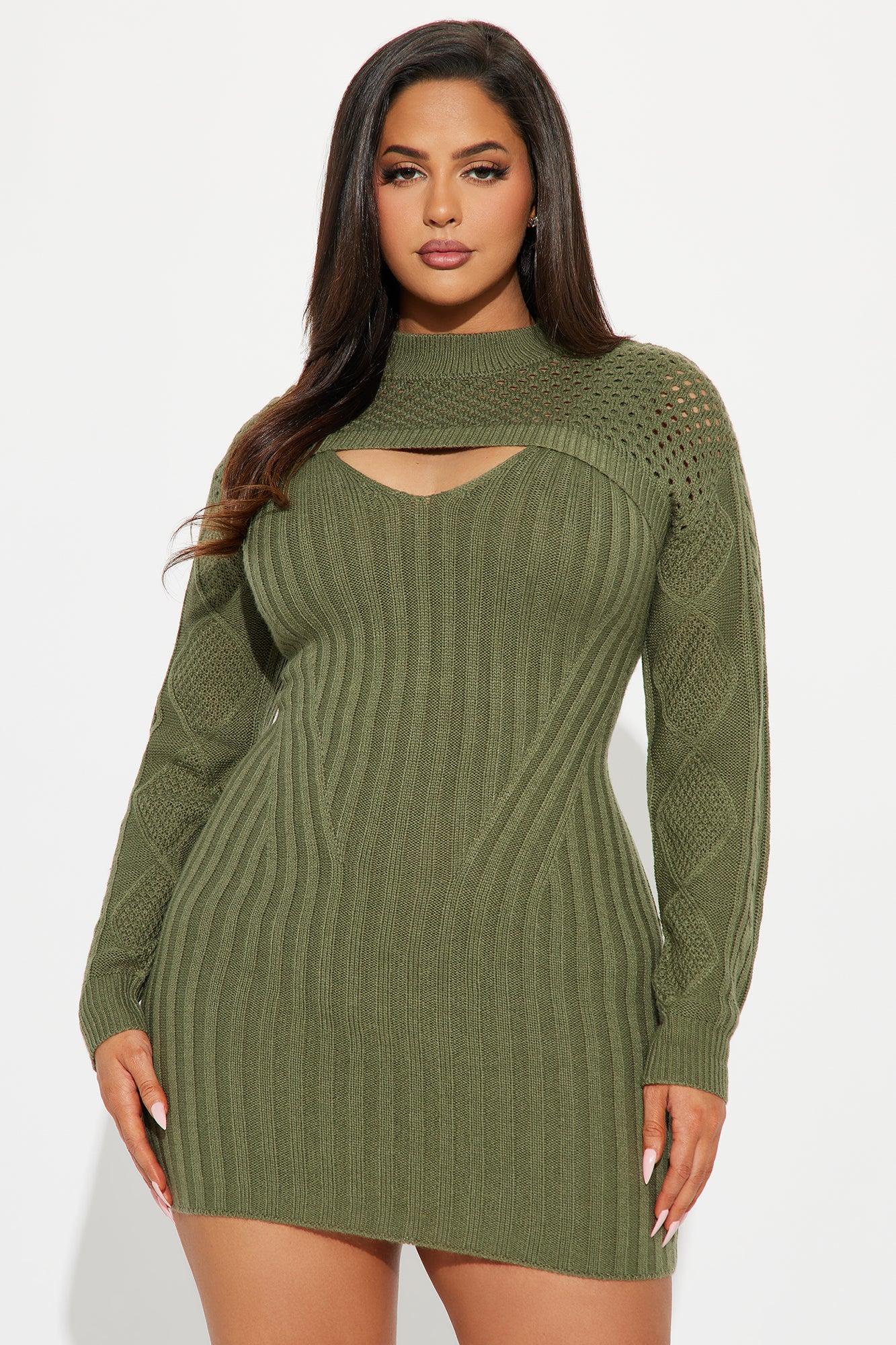 Oliviana Sweater Mini Dress - Olive Product Image