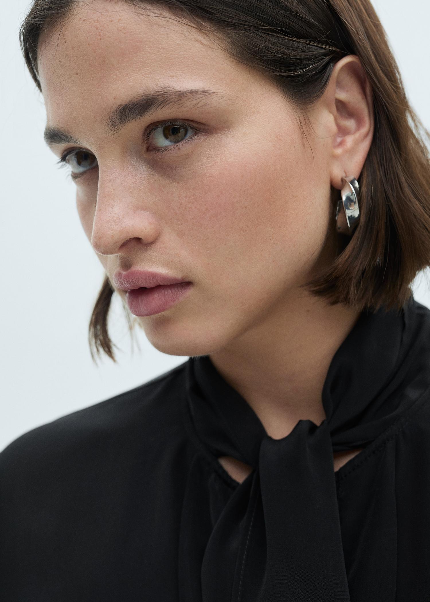 Satin shirt with bow - Women | MANGO USA Product Image