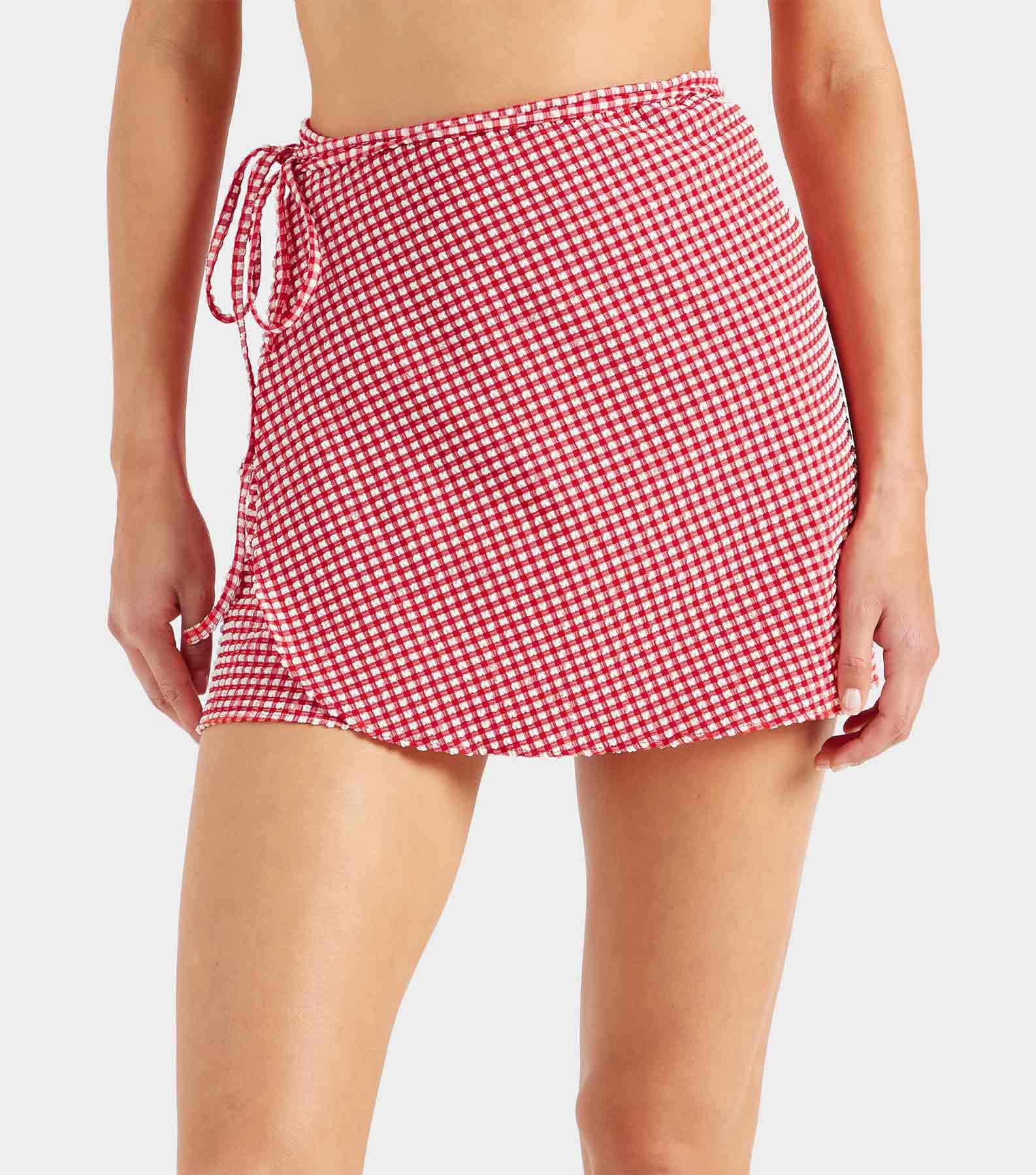 Gingham Seersucker Short Sarong - Red Gingham Product Image