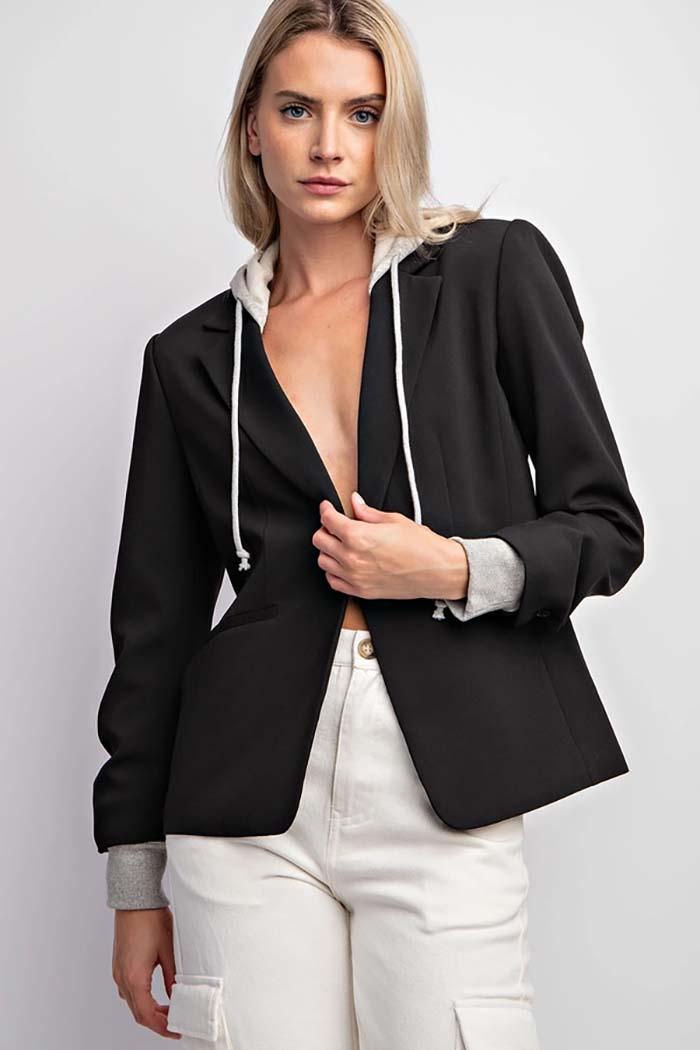 Button Down Hoodie Jacket w/ Shirring Detail Product Image