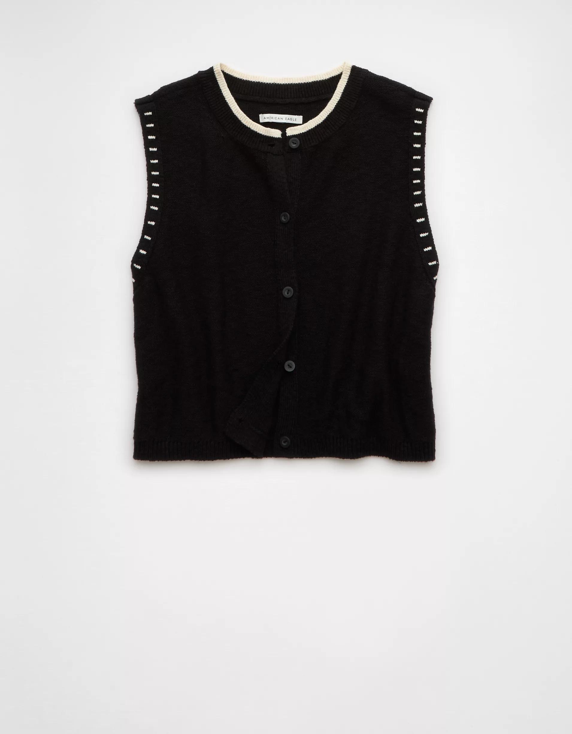 AE Crew Neck Button-Up Sweater Vest Product Image