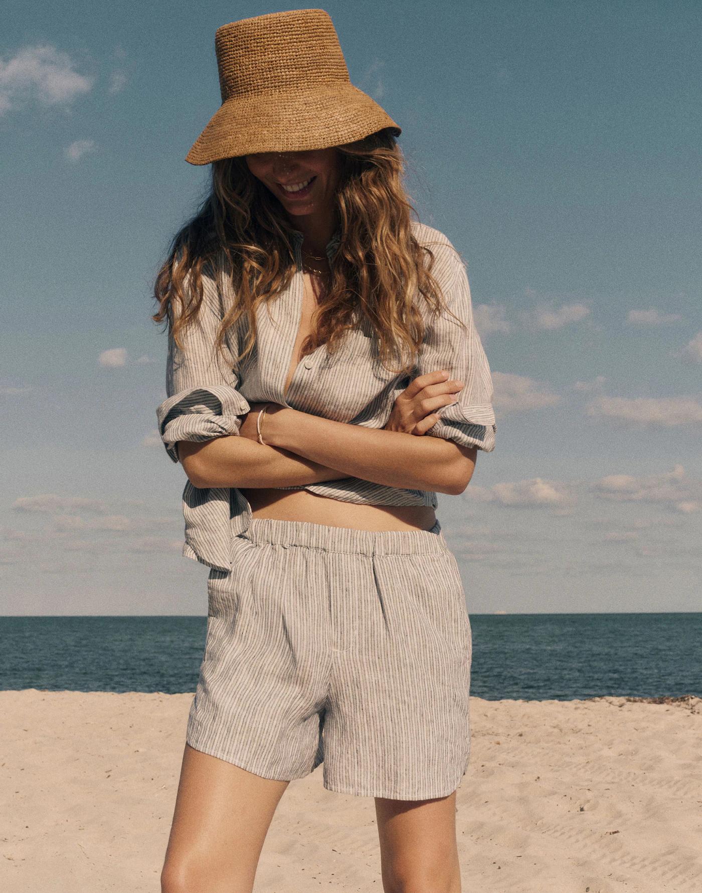 Curved Hem Pull-On Shorts in 100% Linen Product Image