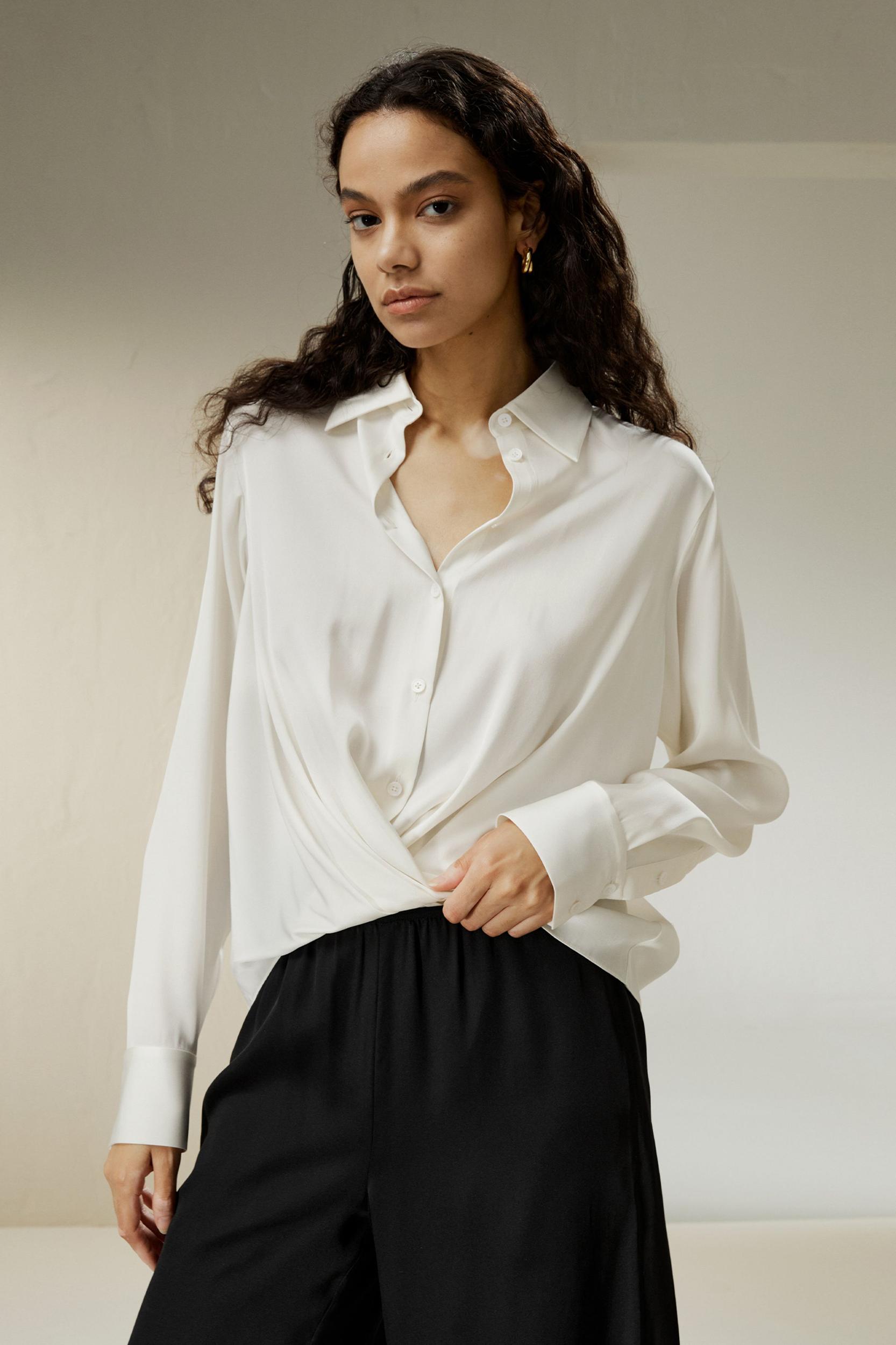 Hem Pleated Silk Blouse Product Image