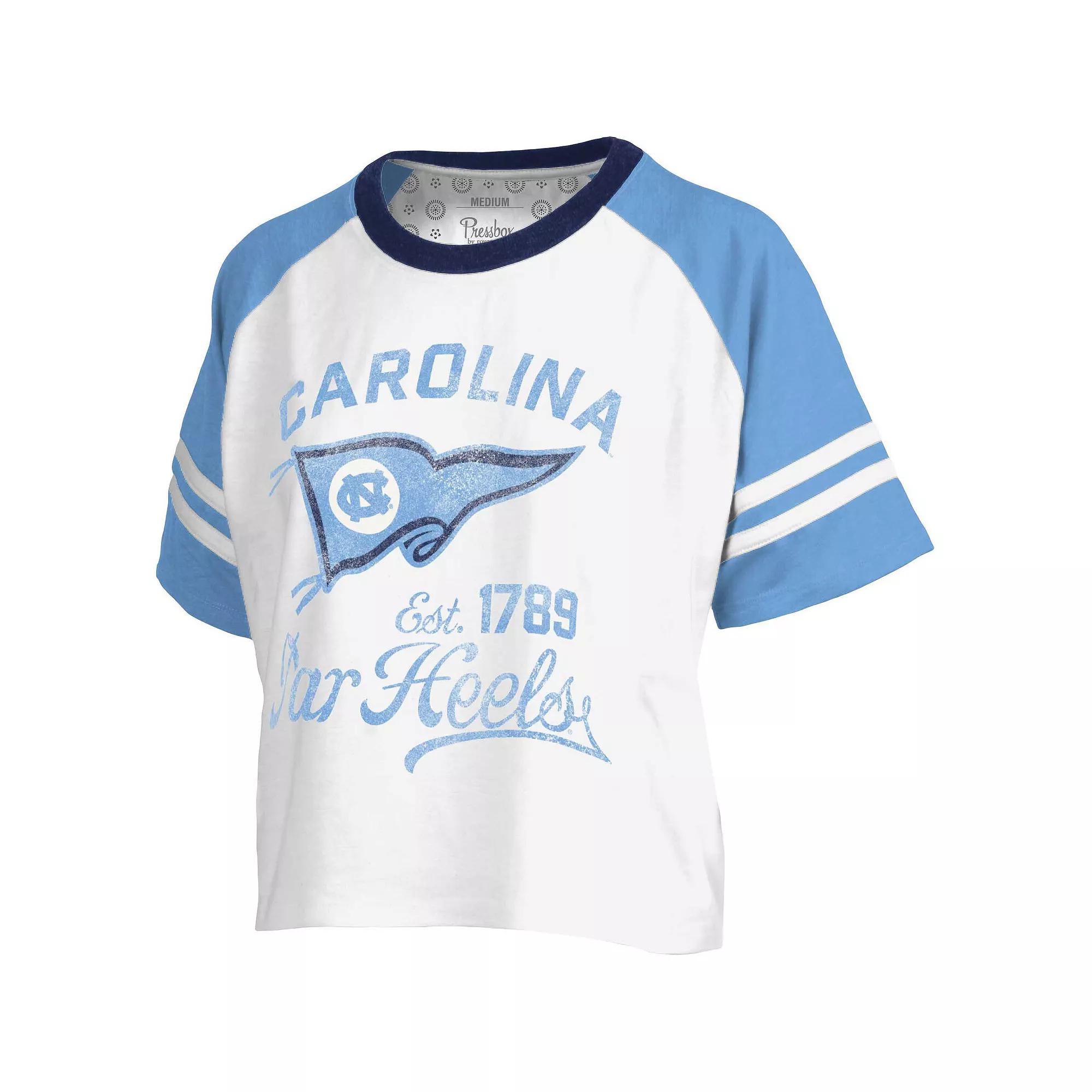 Women's Pressbox White North Carolina Tar Heels Melange Beaumont Cropped Raglan T-Shirt, Size: Large Product Image