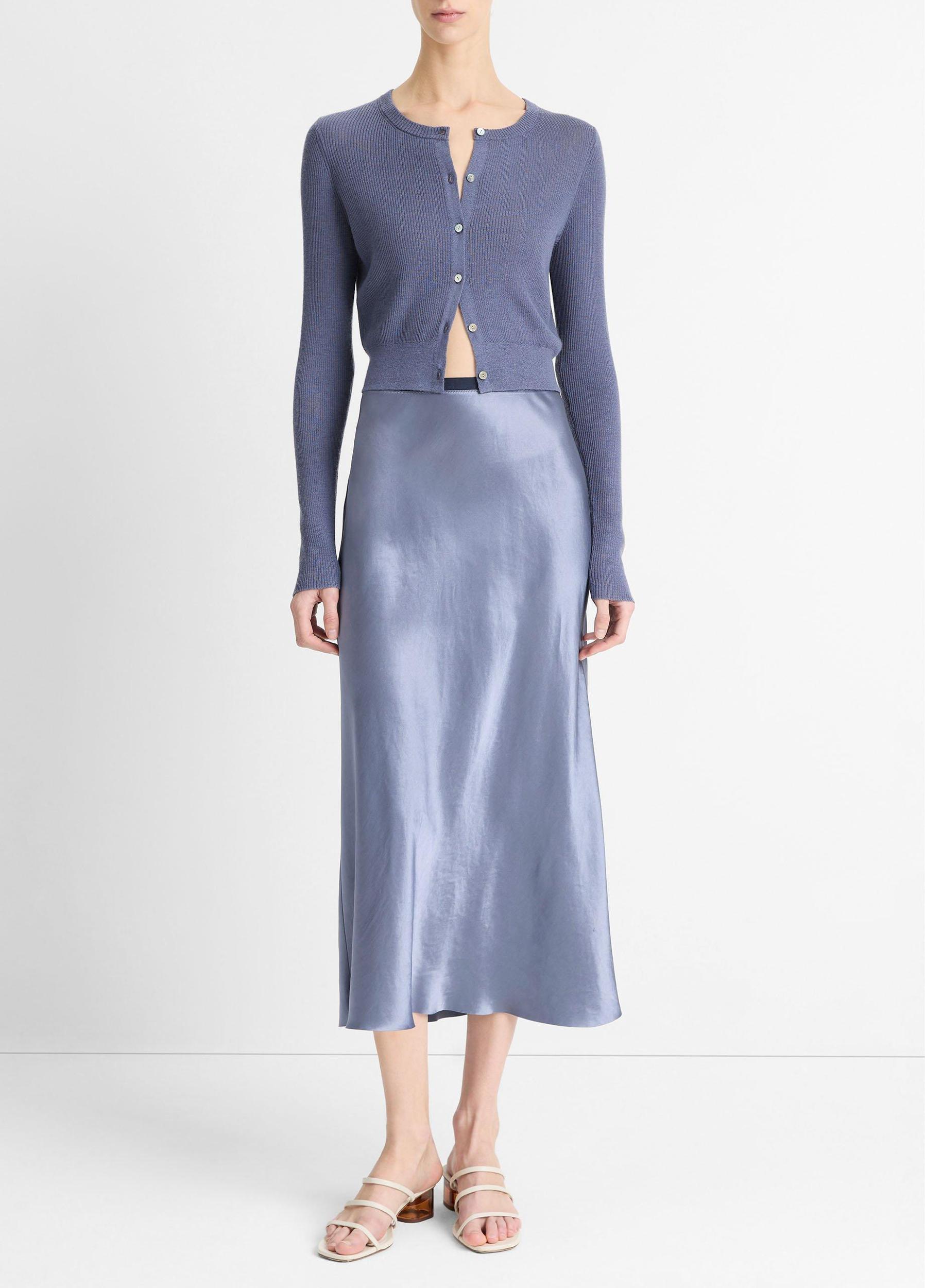 Contrast-Waistband Satin Bias Skirt Product Image