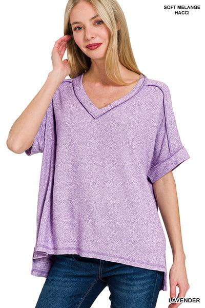 Ocean Blue Soft Melange V Neck Top Product Image
