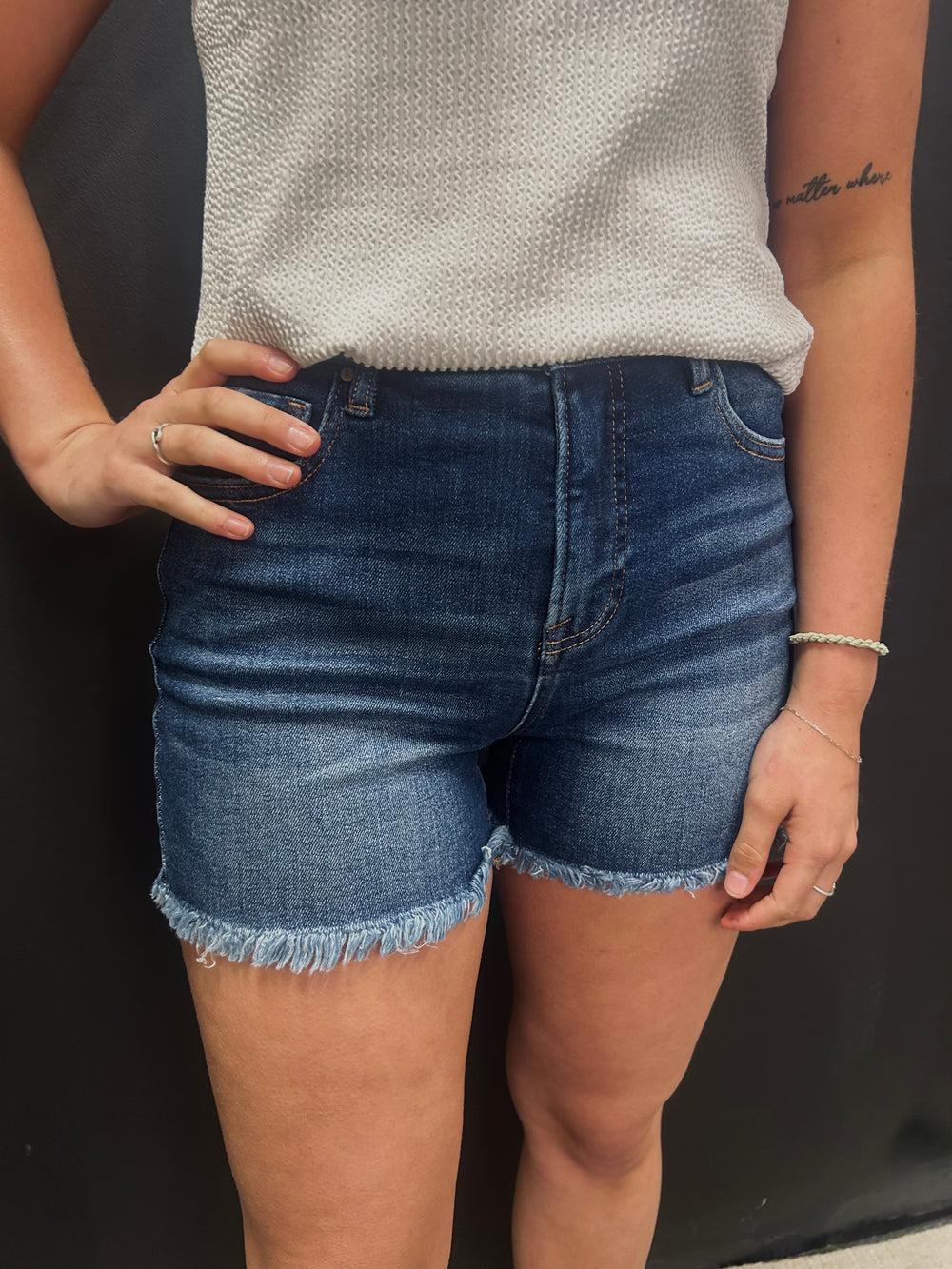 Risen Tummy Control High Rise Fray Hem Shorts Product Image