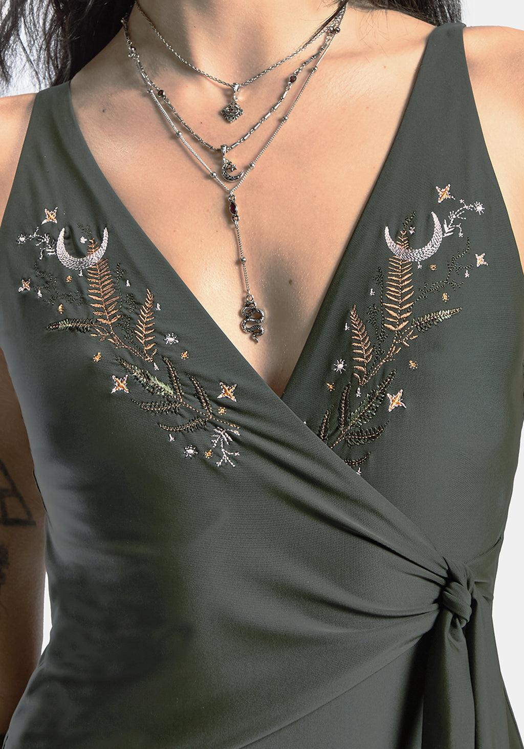 Abellona Embroidered Side Wrap Tie Swimsuit Product Image