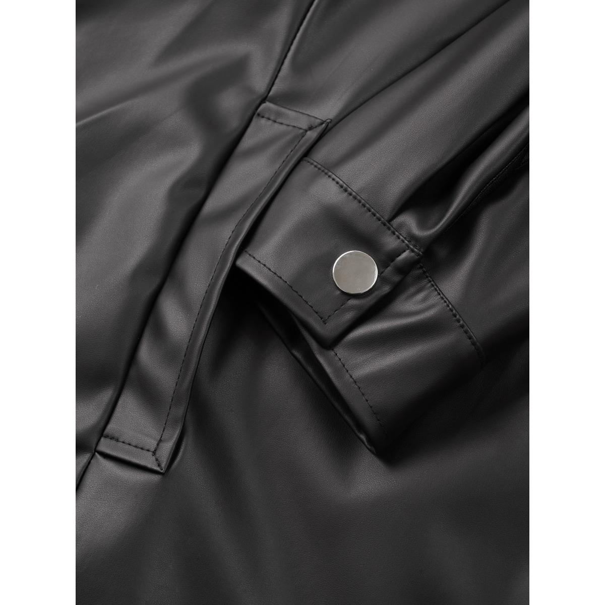 Plus Size PU Leather Pocket Zipper Jacket Women Black Non Side seam pocket Everyday Jackets BloomChic 12/L Product Image