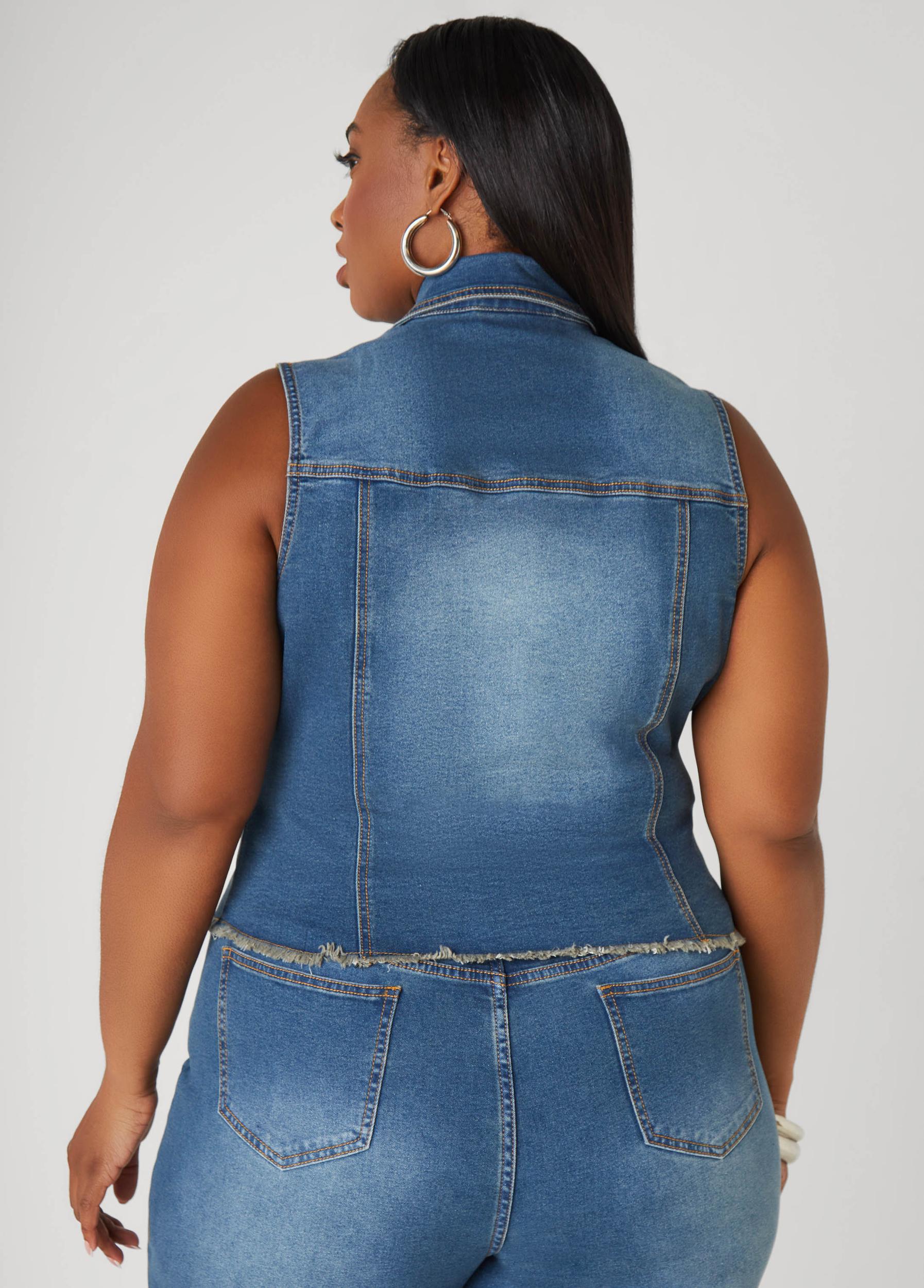 Plus Size Crystal Denim Vest Ashley Stewart Product Image