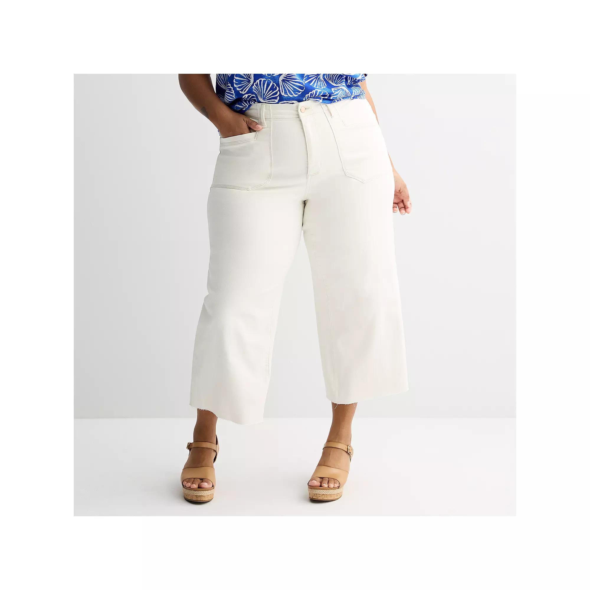 Plus Size Sonoma Goods For Life® Raw Hem Ankle Wide Leg Jeans, Women's, Size: 22 W, Polar Beige Product Image