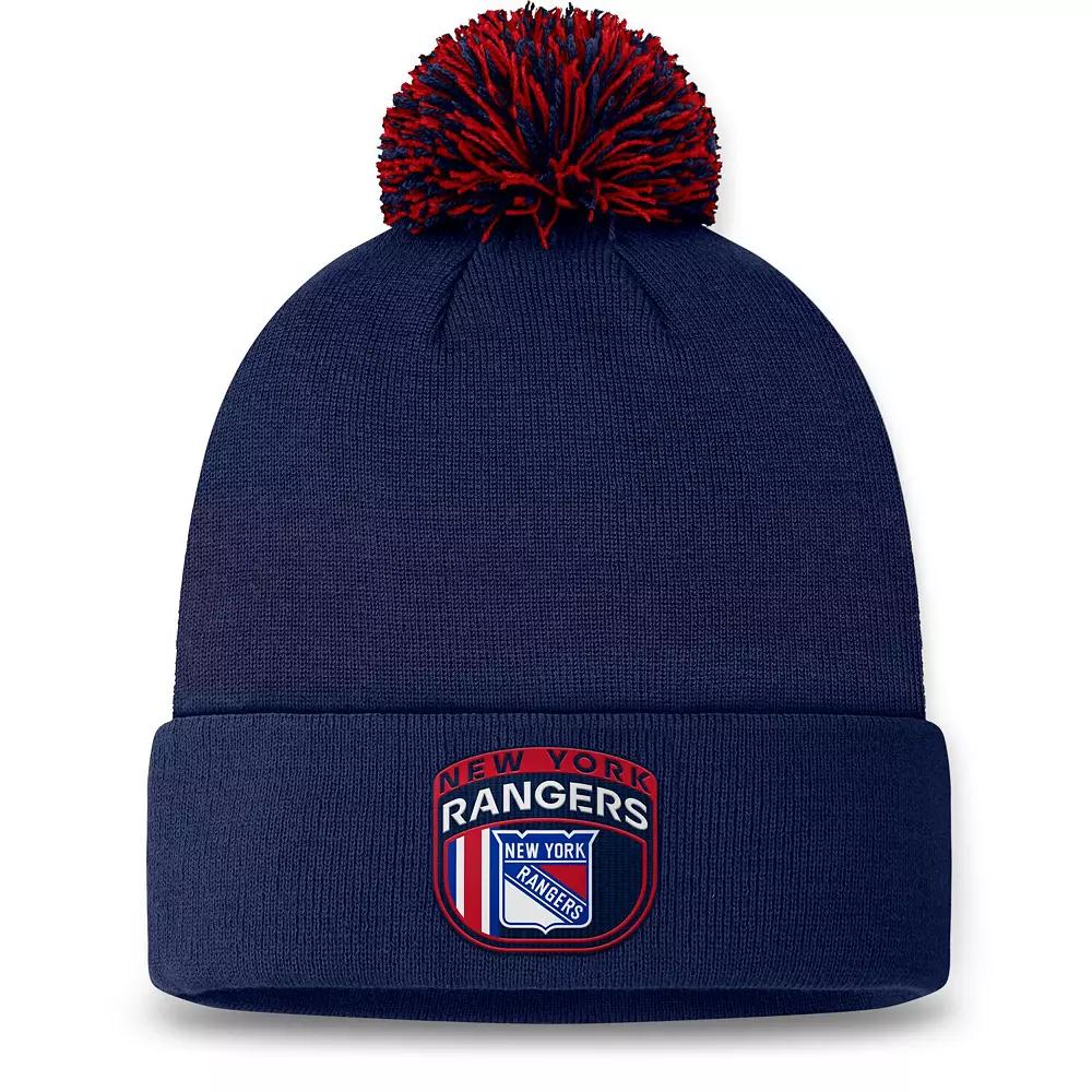 Men's Fanatics Navy New York Rangers 2024 NHL Draft Cuffed Knit Hat with Pom, Ran Blue Product Image