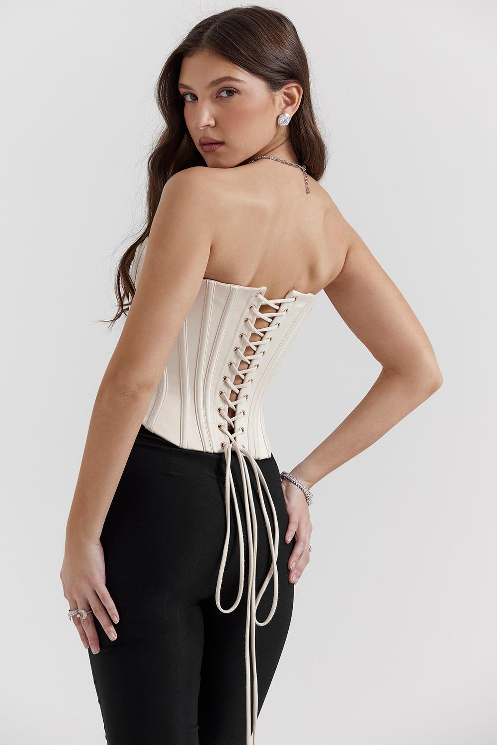 Genevieve  vintage cream lace back corset Product Image