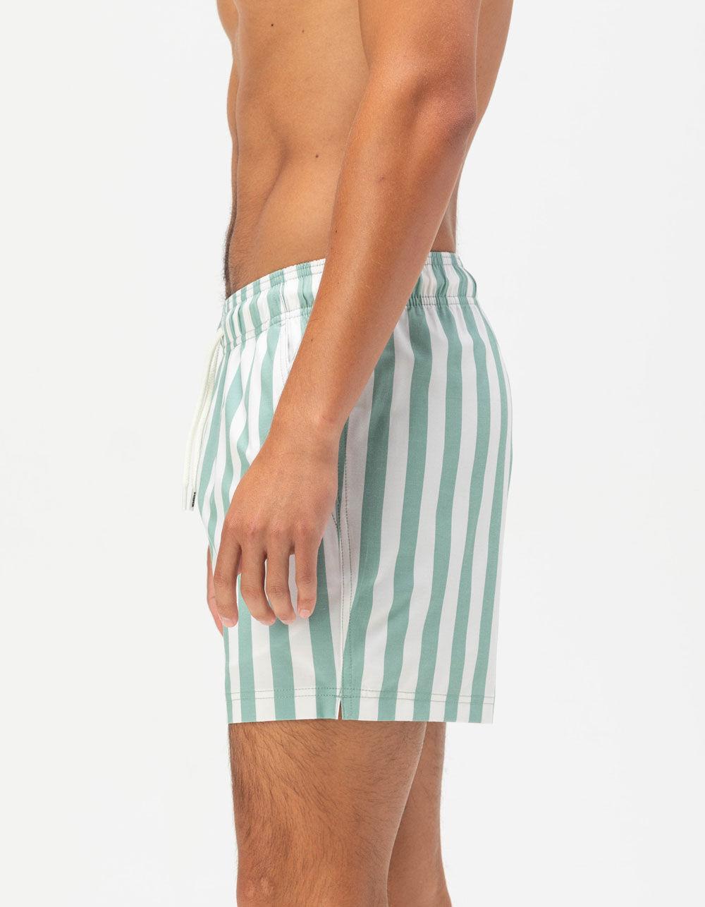 RSQ Mens Bold Stripe Swim Shorts - CRYSTAL GREEN Product Image