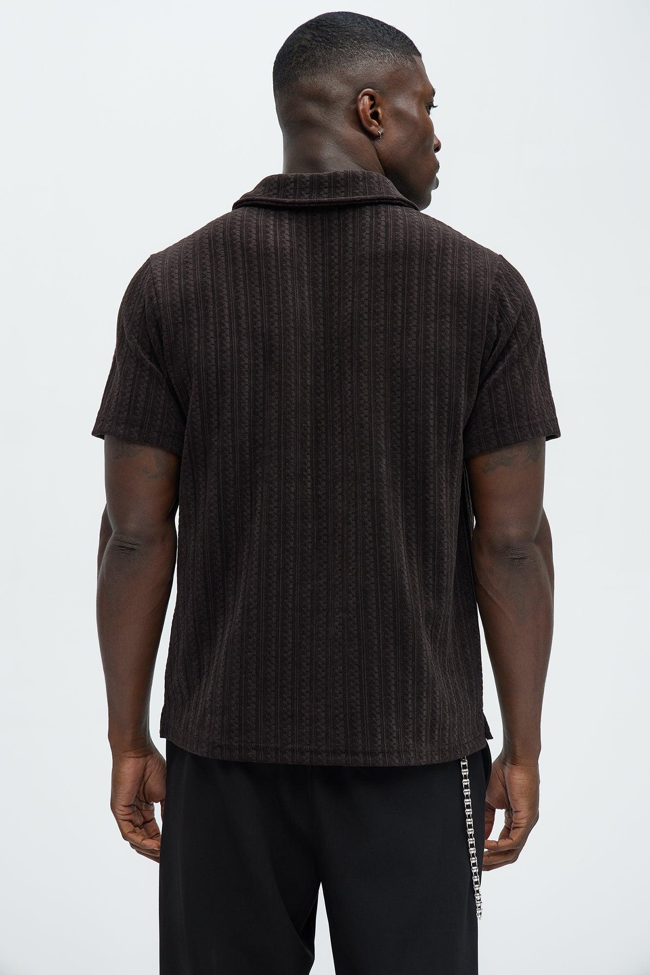 Stripe Texture Quarter Zip Polo Shirt - Chocolate Product Image