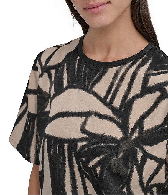 DKNY By Donna Karan Printed Twill Crew Neck Short Sleeve Top Product Image