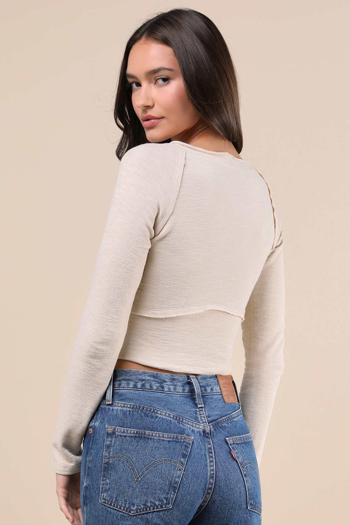 Easy Energy Cream Knit Raglan Sleeve Crop Top Product Image